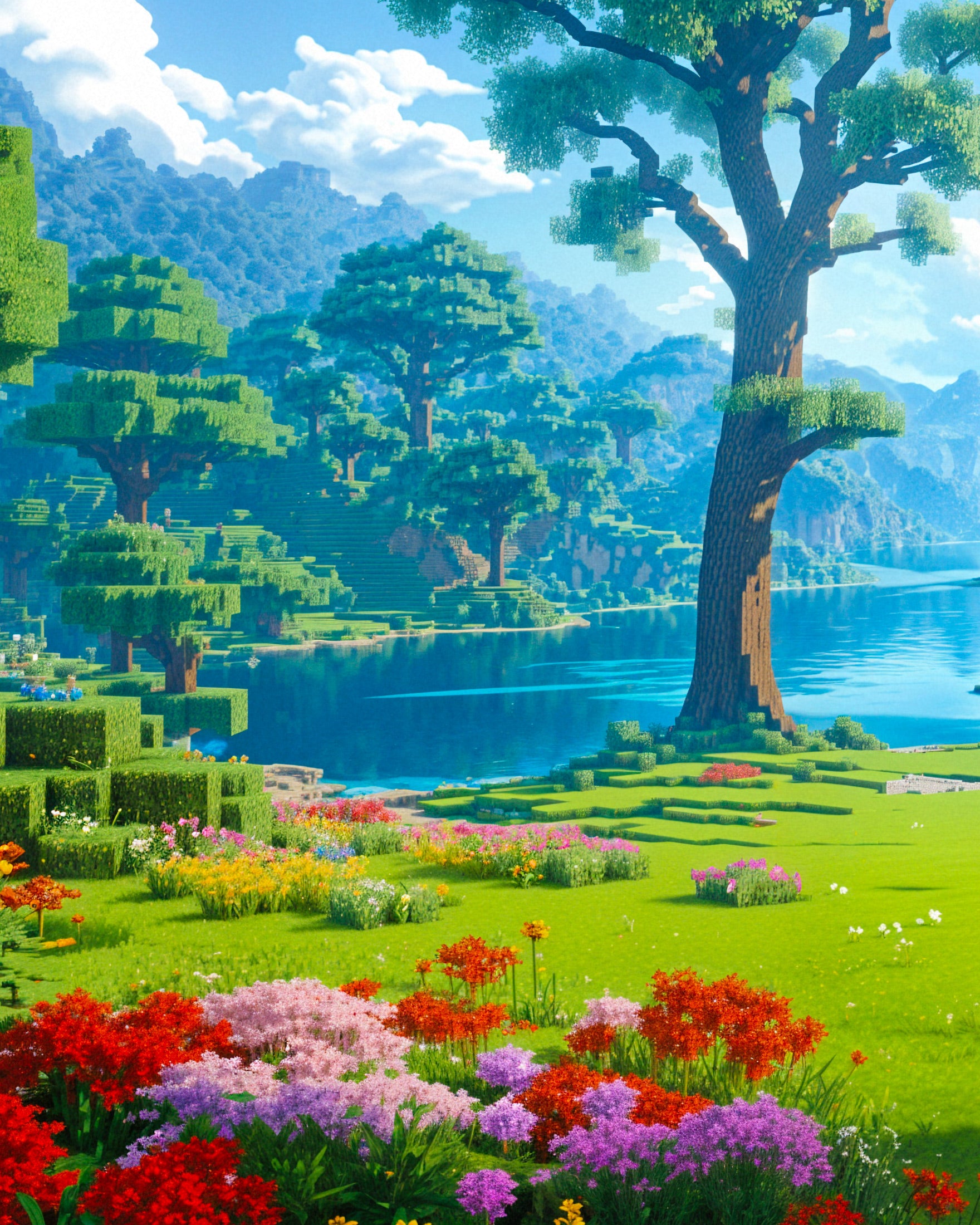 Castillo de Minecraft, hermoso paisaje - Póster