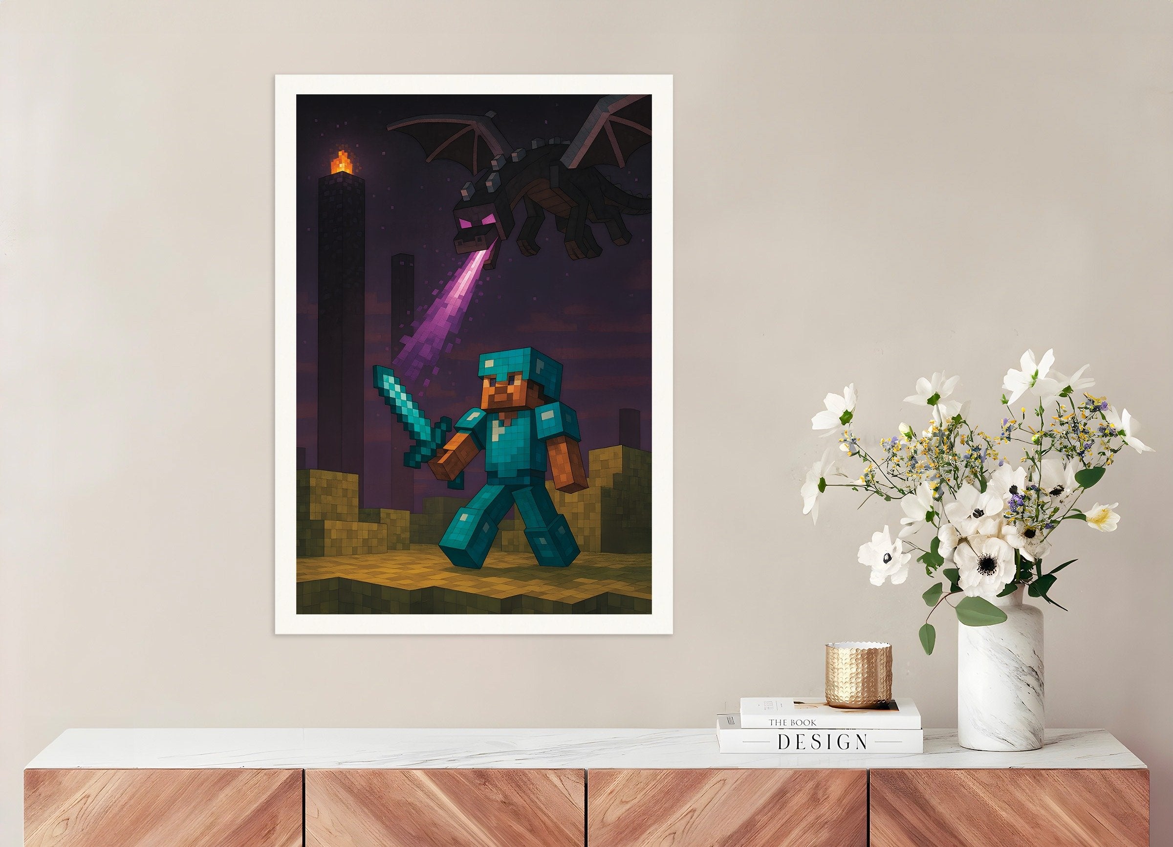 Poster of Minecraft Ender Dragon Battle – knight vs. dragon poster