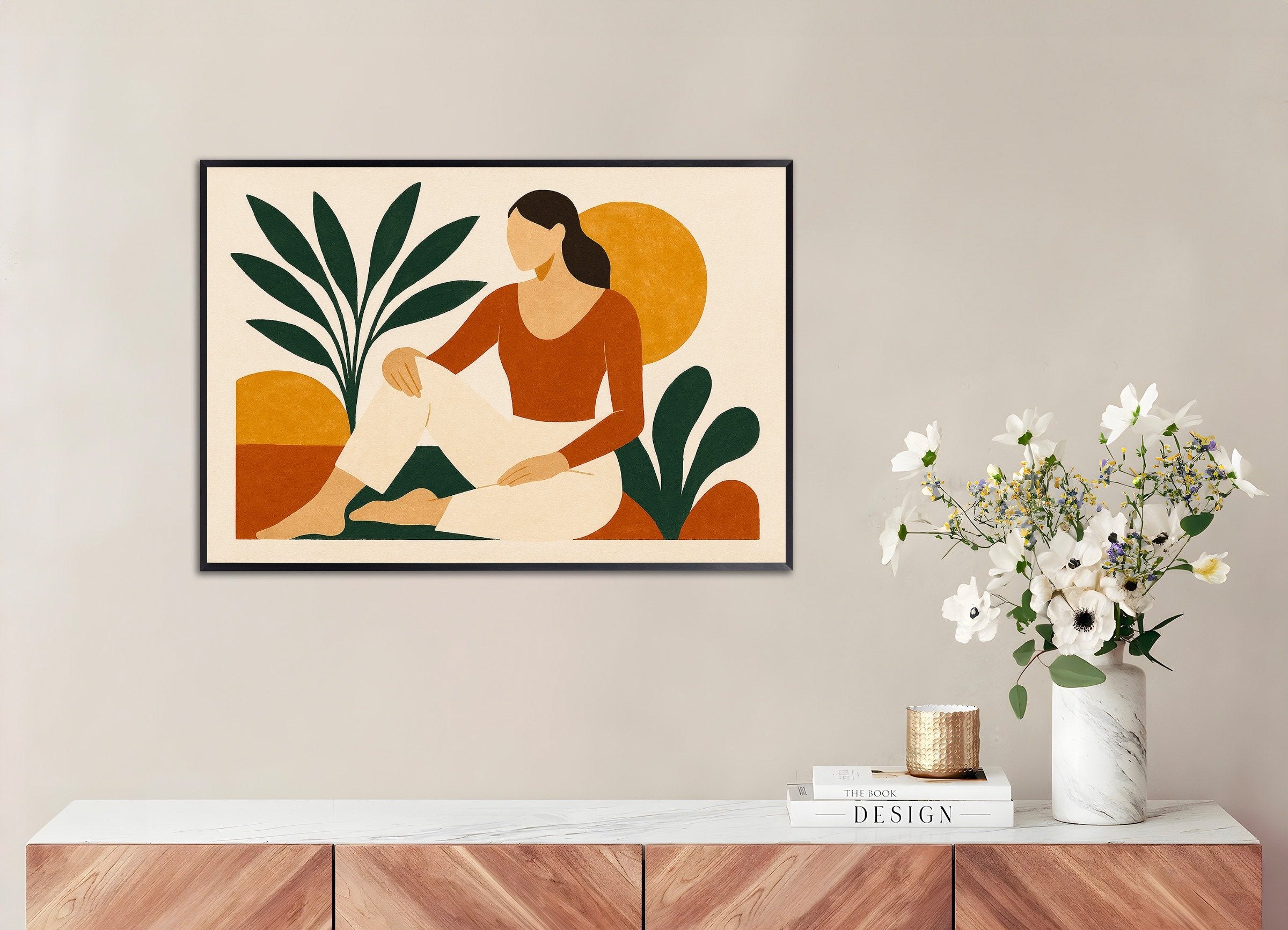 Poster of Modern Odalisque – abstract female figure with plants, with metal frame
