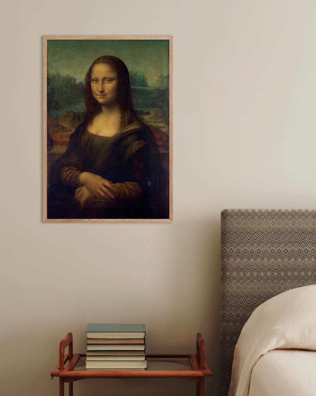 Poster of Mona Lisa by Leonardo da Vinci, with natural wooden frame