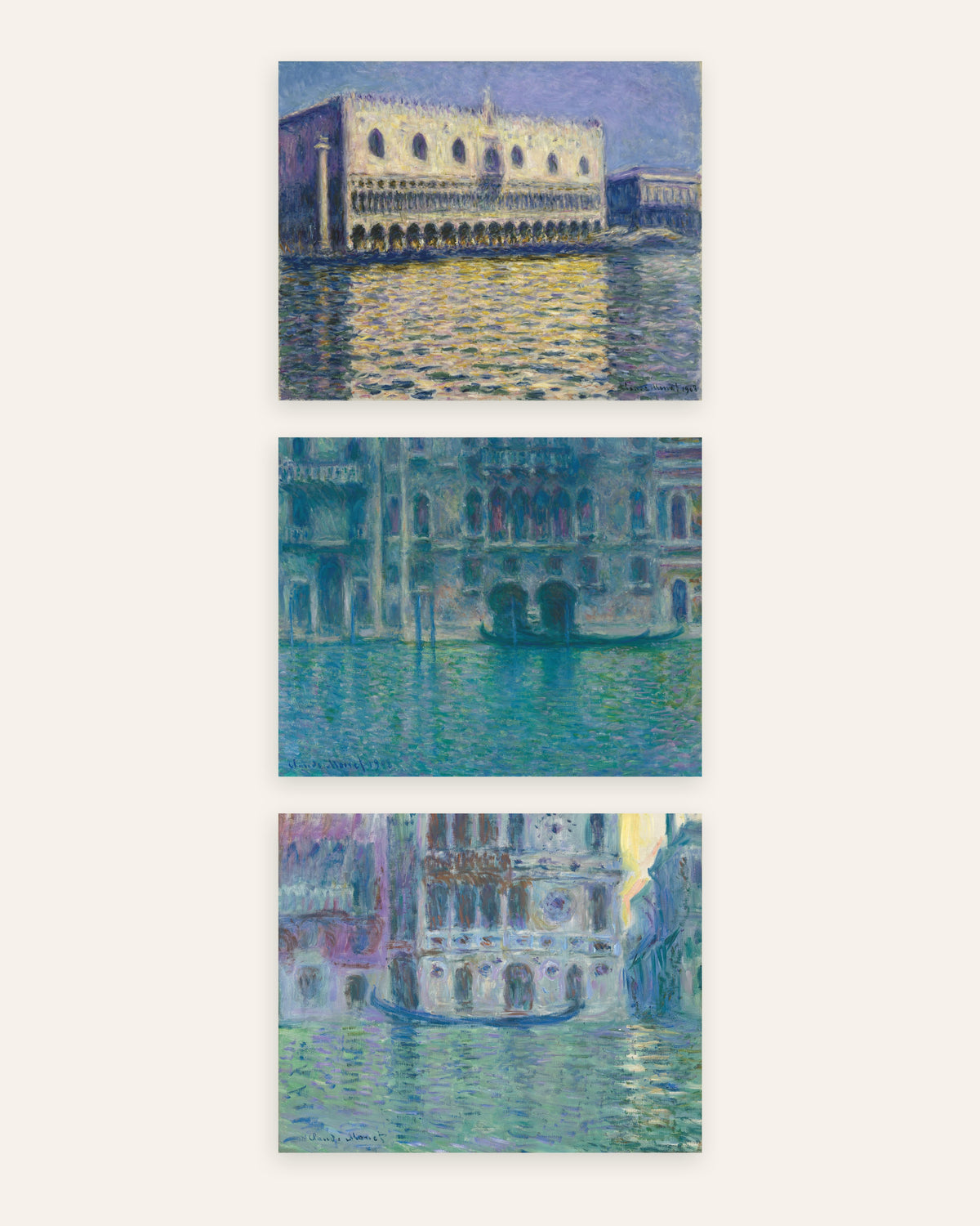 Pósters de Monet, conjunto de 3: Venecia, Palacio Ducal, palacio da Mula y Dario, sin marco