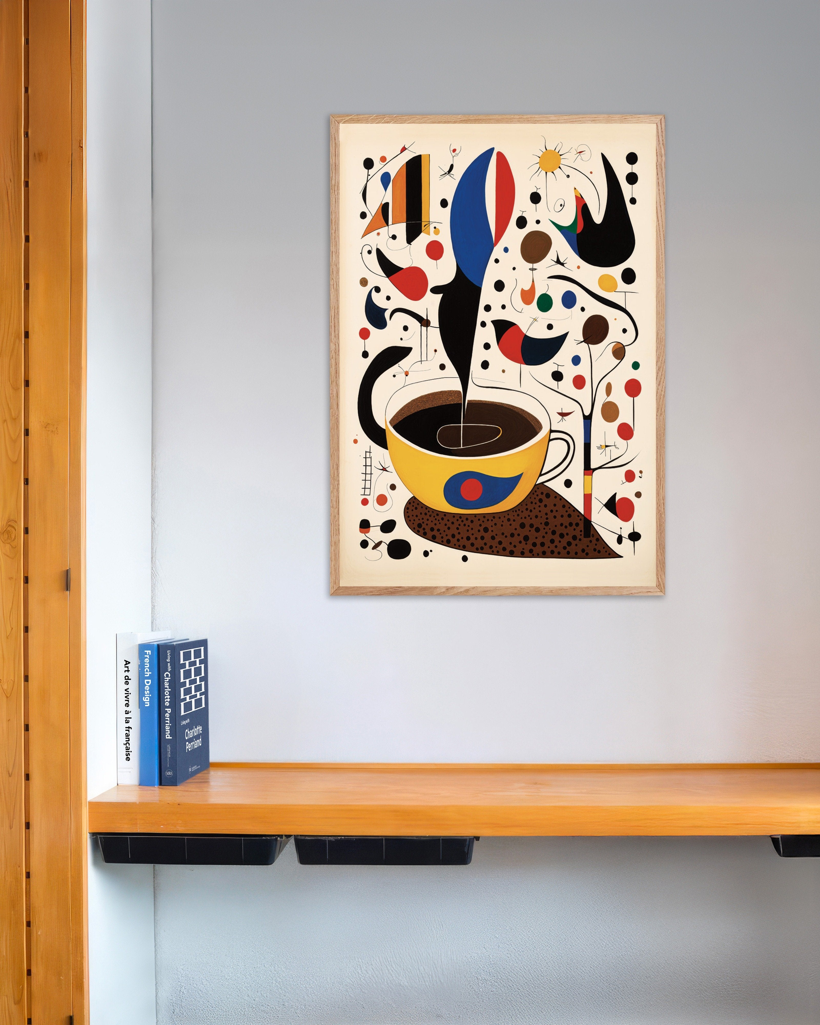 Poster of Morning coffee - Surrealist poster, with natural wooden frame