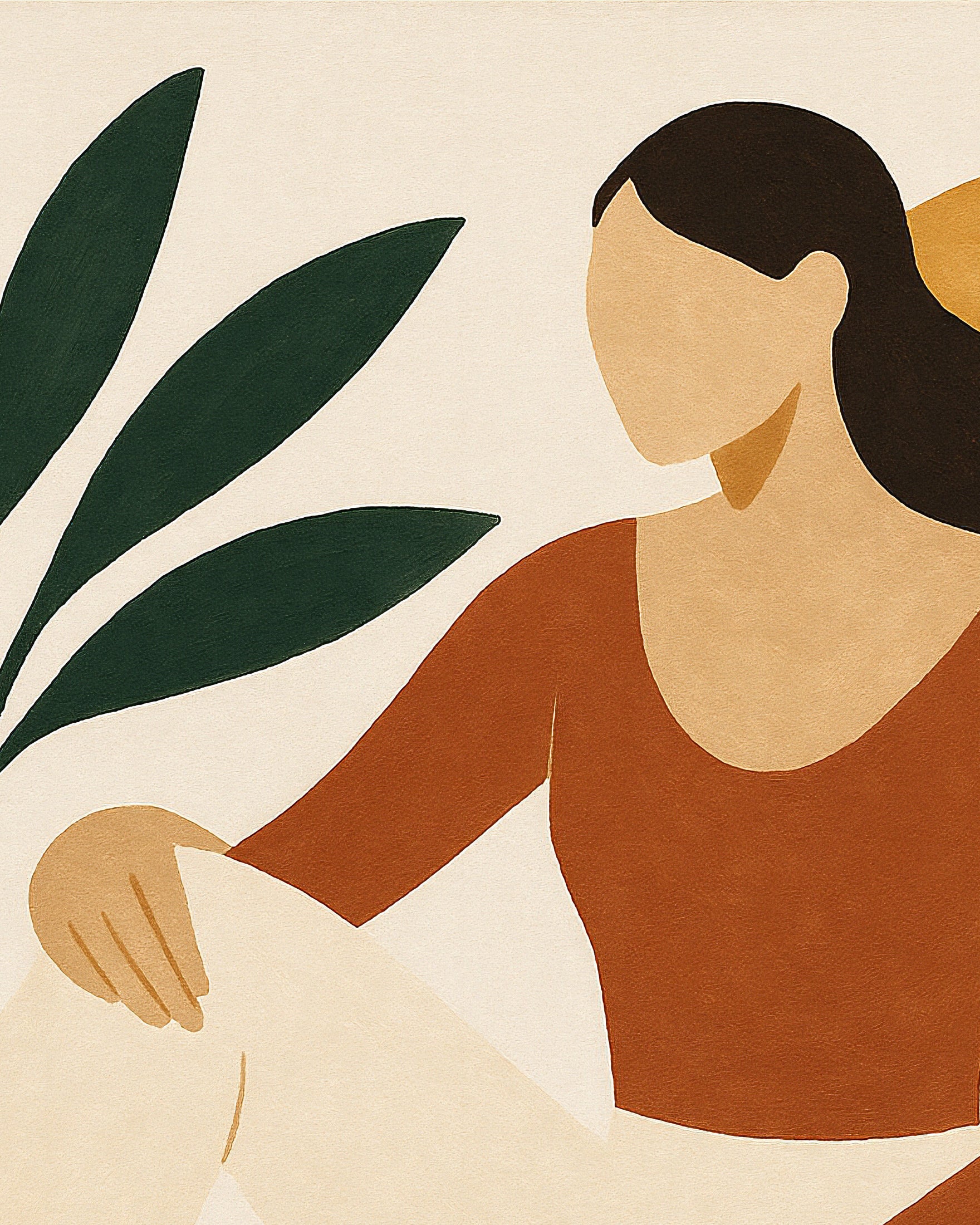 Odalisca moderna – figura femenina abstracta con plantas Póster