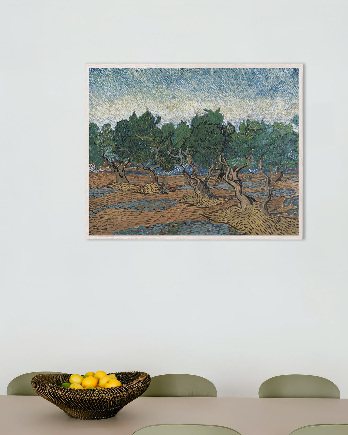 Póster de Olivares (1889), de Vincent van Gogh, con marco de madera blanca