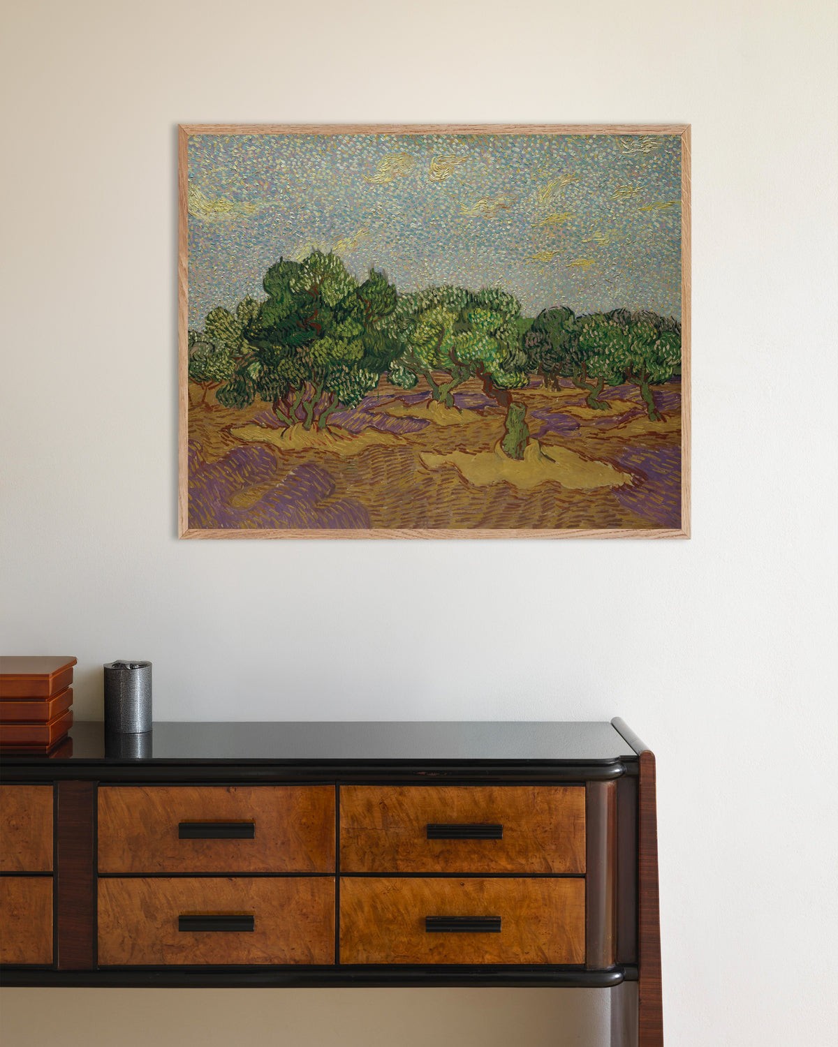 Póster de Olivos bajo un cielo pálido (1889), de Vincent van Gogh, con marco de madera natural