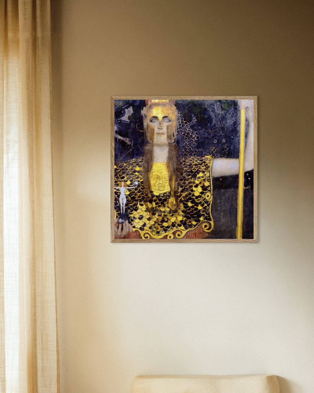 Póster de Palas Atenea (1898), de Gustav Klimt, con marco de madera natural