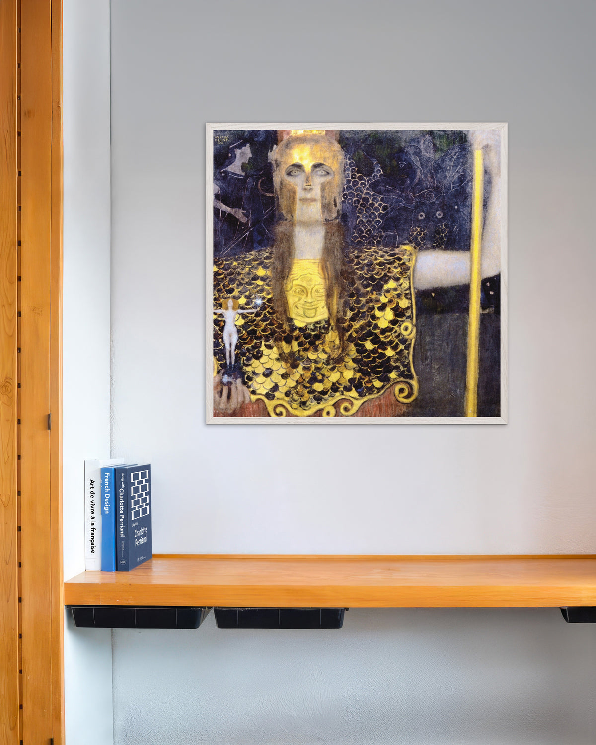 Póster de Palas Atenea (1898), de Gustav Klimt, con marco de madera blanca