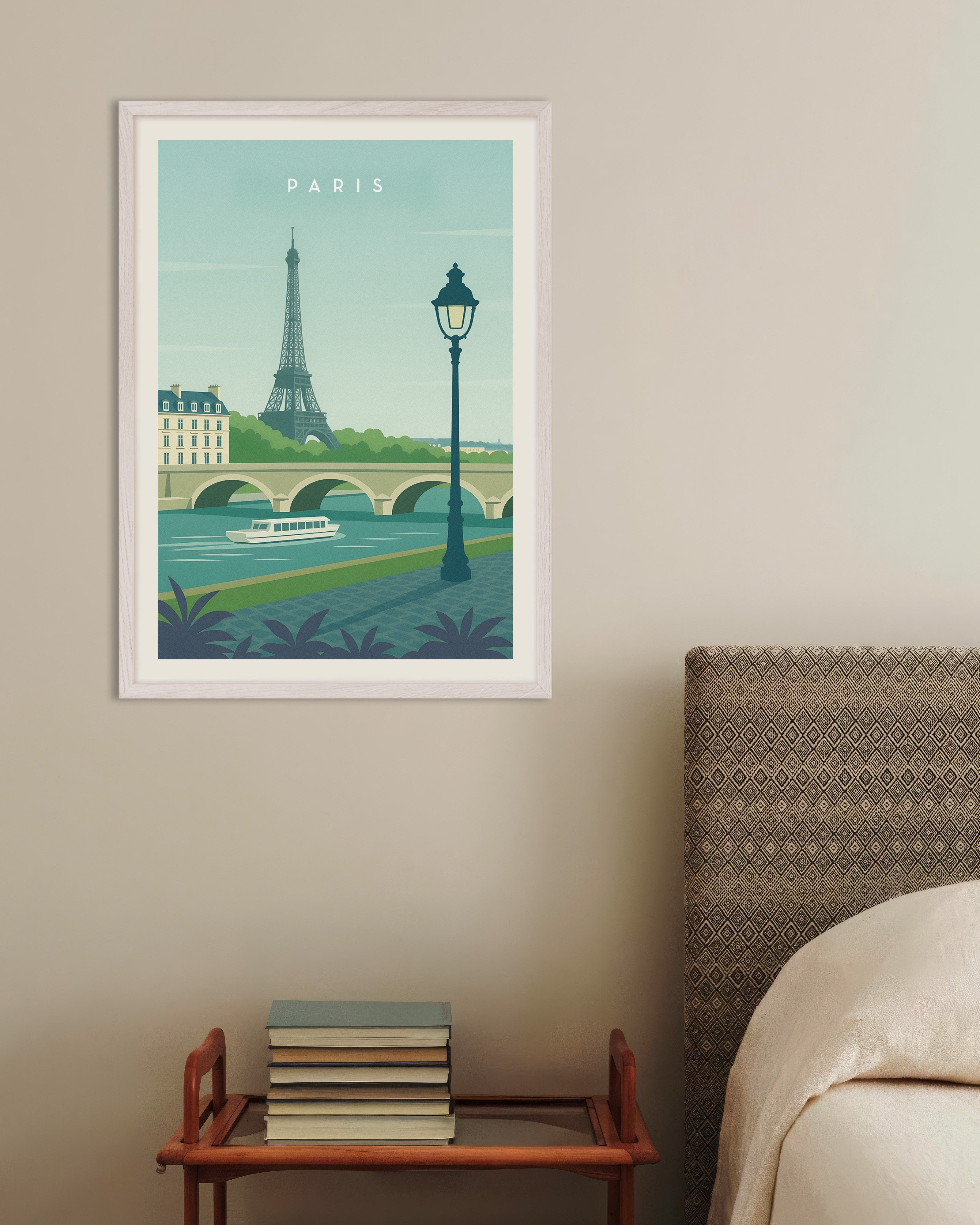 Poster of Paris Eiffel Tower Wall Art Print, with white wooden frame