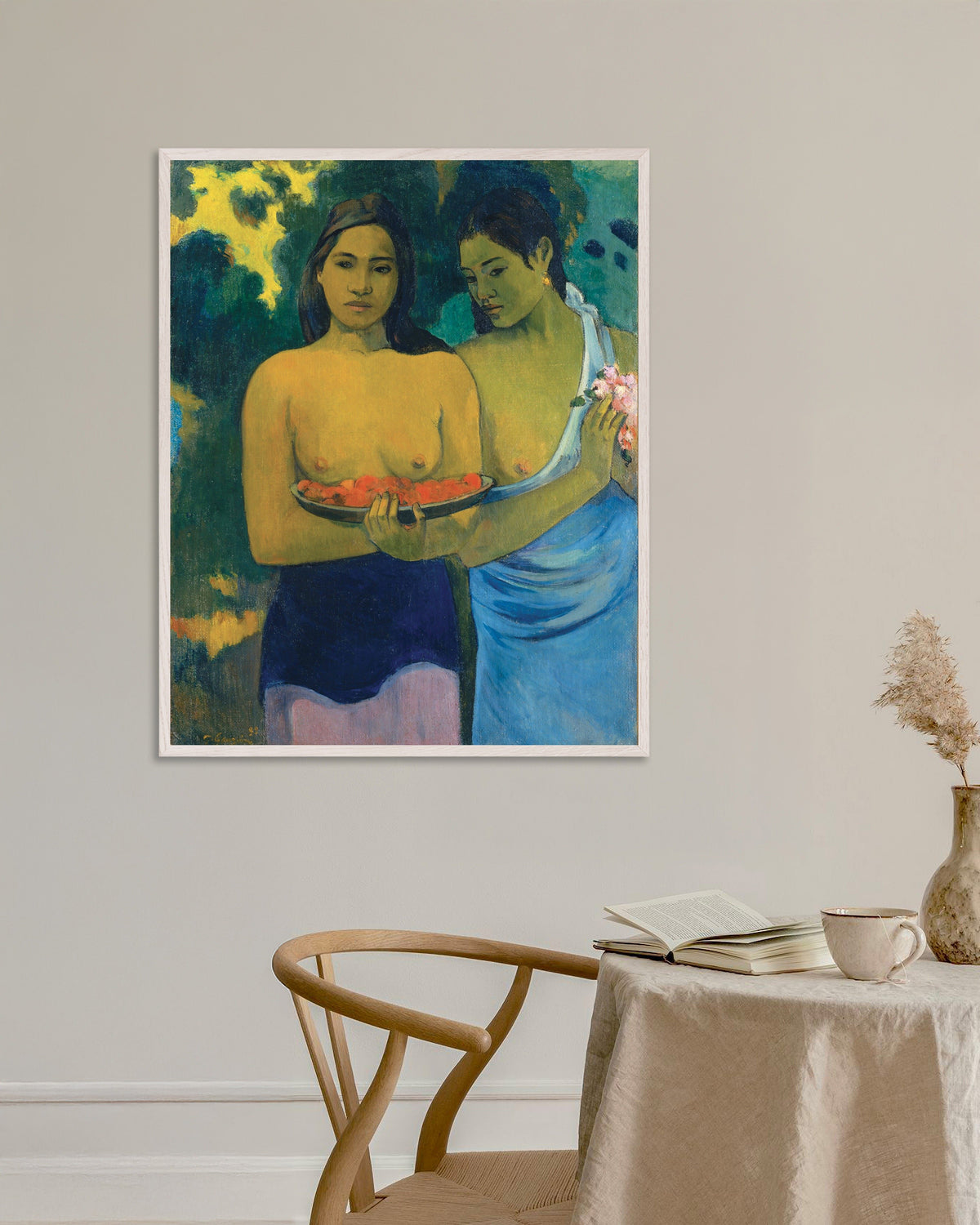 Paul Gauguin, Dos mujeres tahitianas, con marco de madera blanca