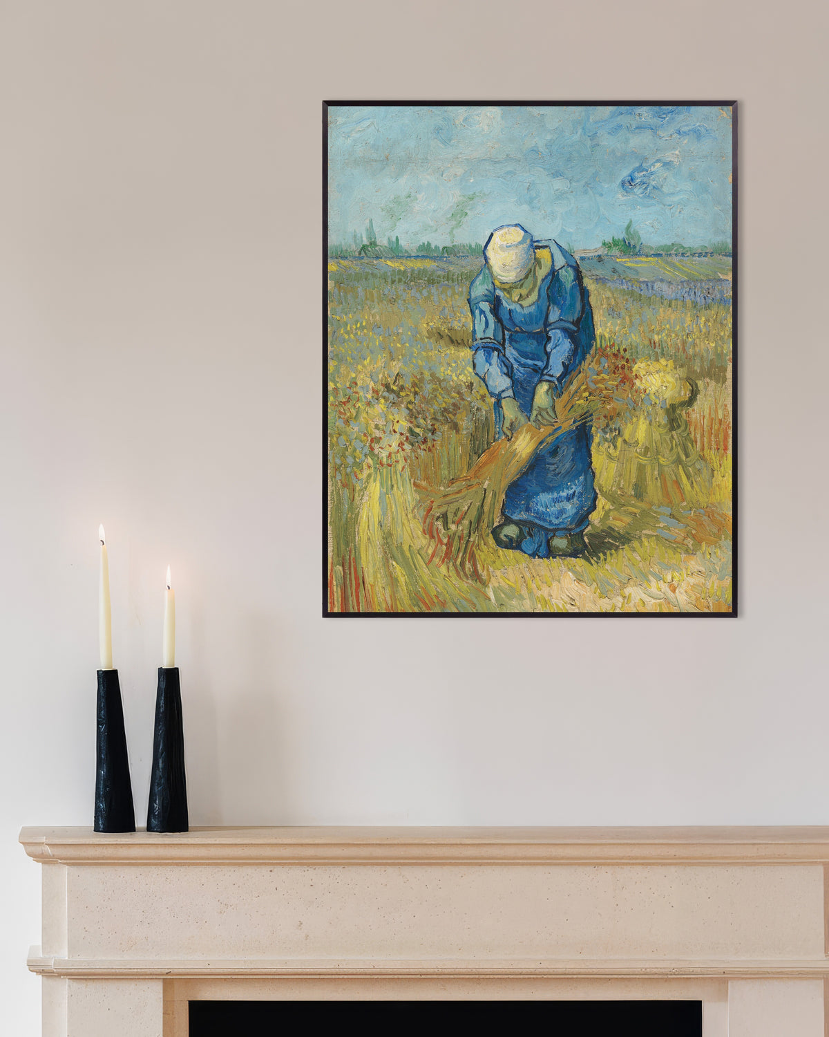 Póster de Mujer campesina atando gavillas, según Millet (1889), de Vincent van Gogh, con marco metálico