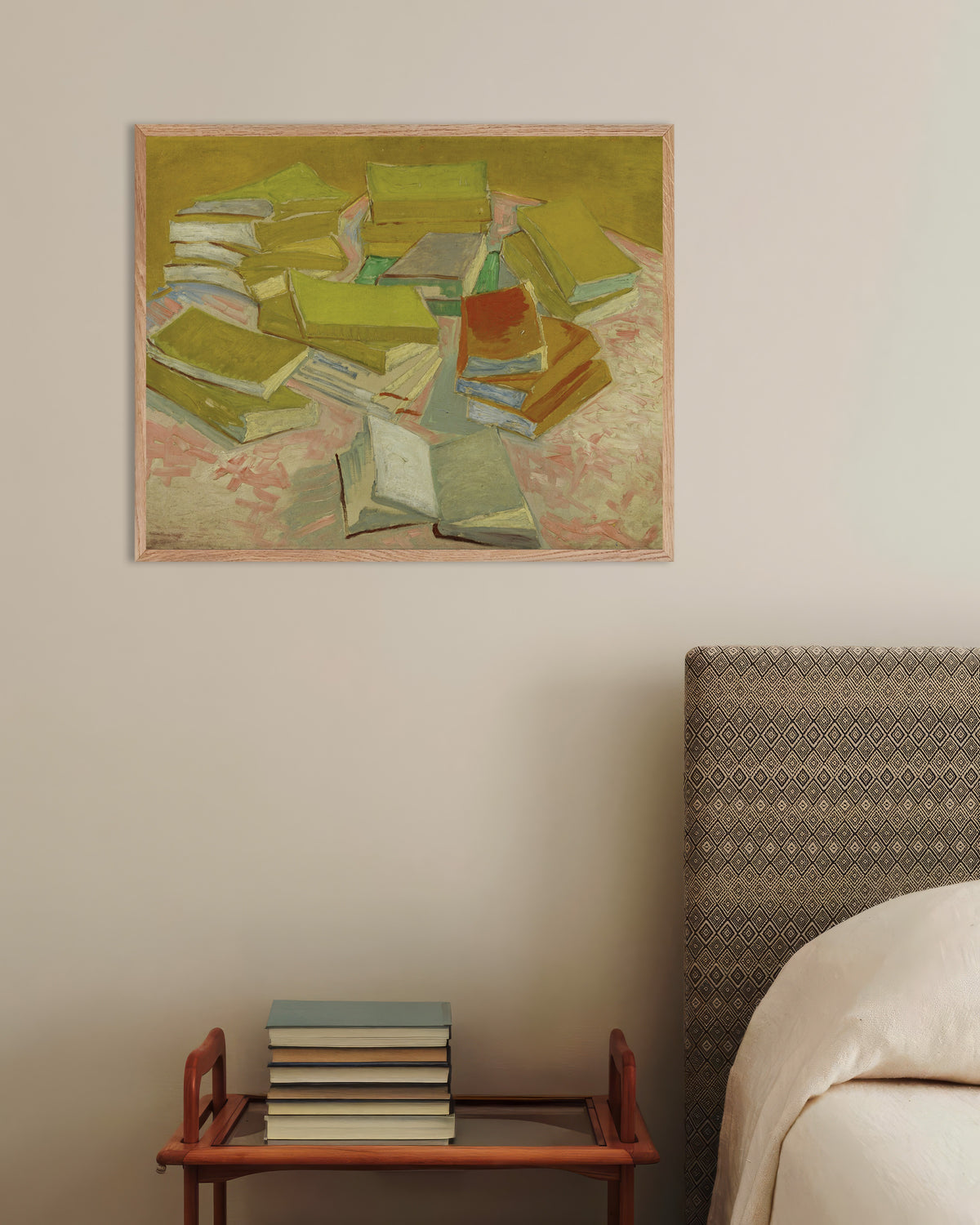 Póster de Pila de novelas francesas (1887), de Vincent van Gogh, con marco de madera natural