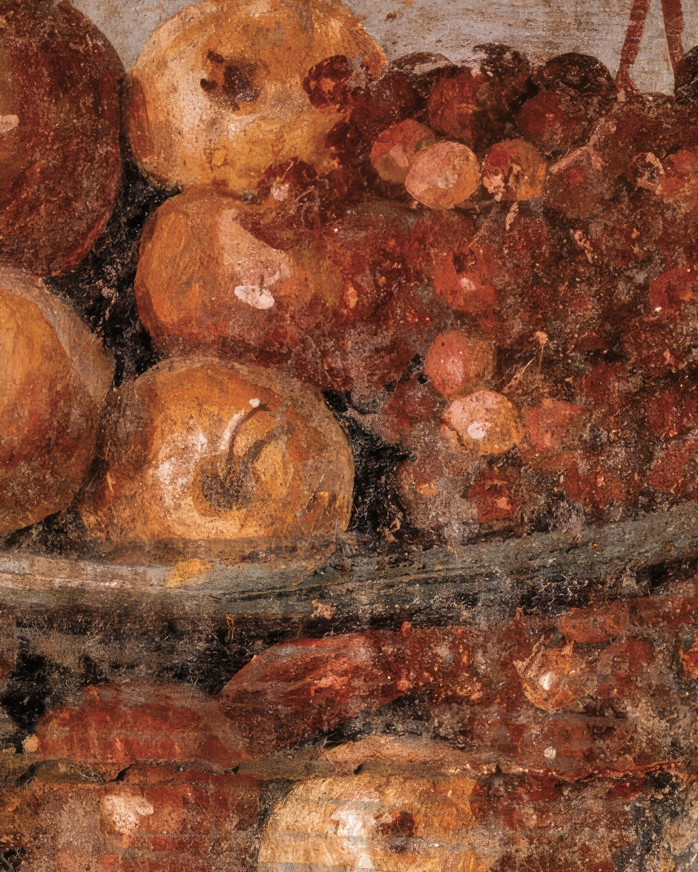 Detalle del fresco de Pompeya con cuenco de frutas Póster