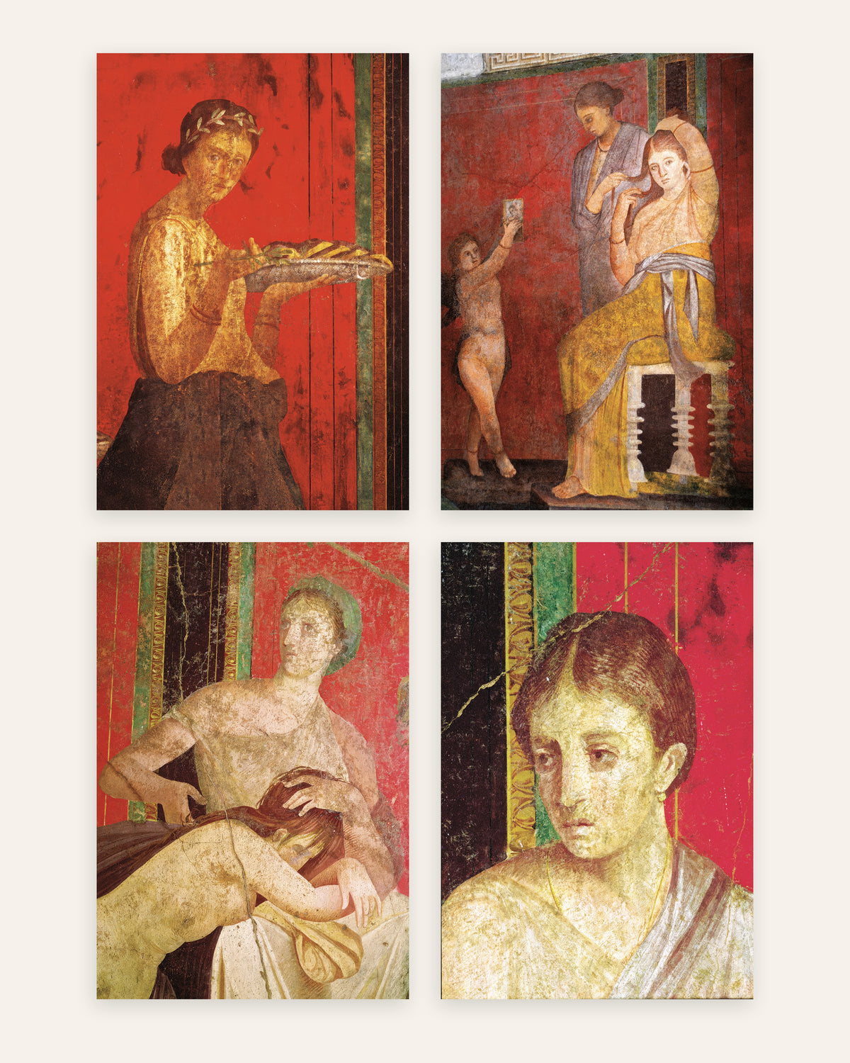 Pósters de frescos de Pompeya, conjunto de 4: Villa de los Misterios, sin marco
