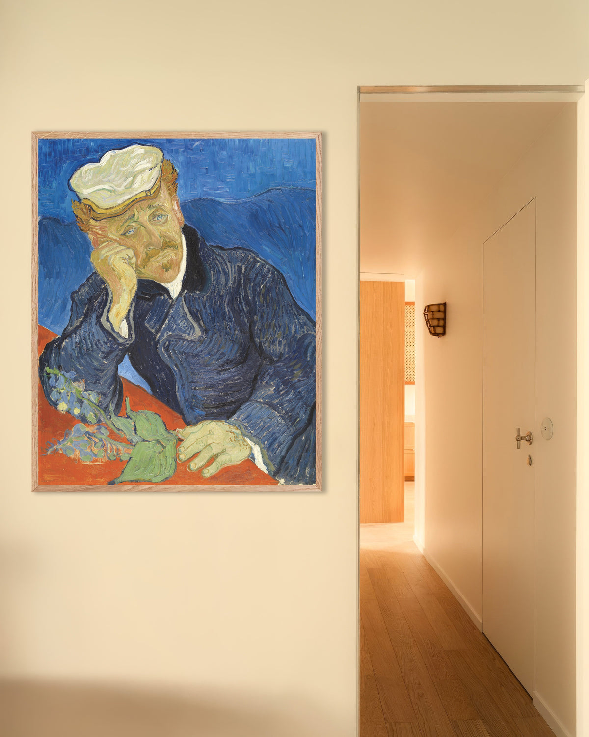 Póster de Retrato del doctor Paul Gachet (1890), de Vincent van Gogh, con marco de madera natural