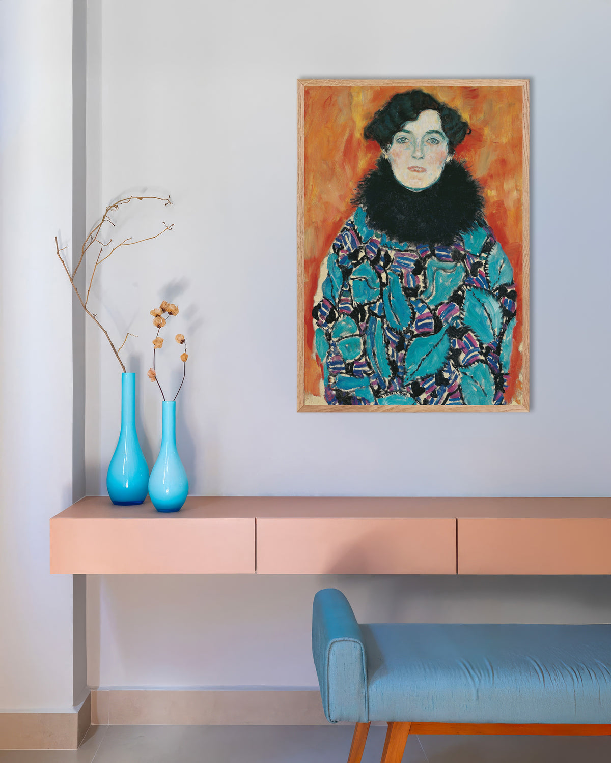 Póster Retrato de Johanna Staude (1917), de Gustav Klimt, con marco de madera natural
