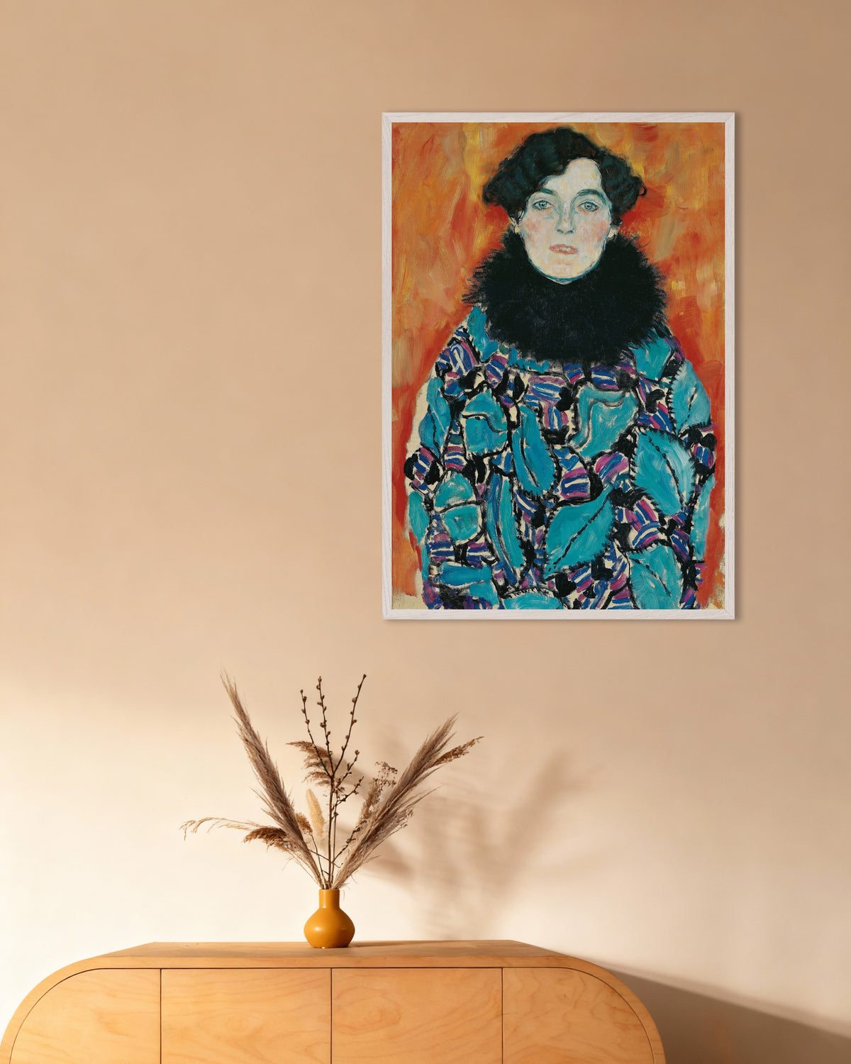 Póster Retrato de Johanna Staude (1917), de Gustav Klimt, con marco de madera blanca