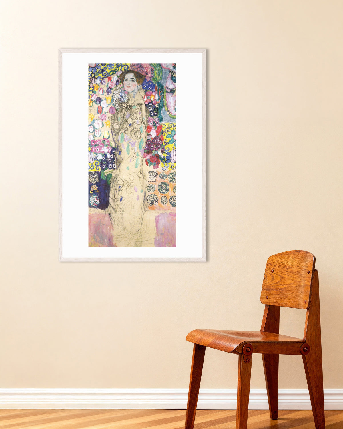 Póster Retrato de Maria Munk (1917–1918), de Gustav Klimt, con marco de madera blanca