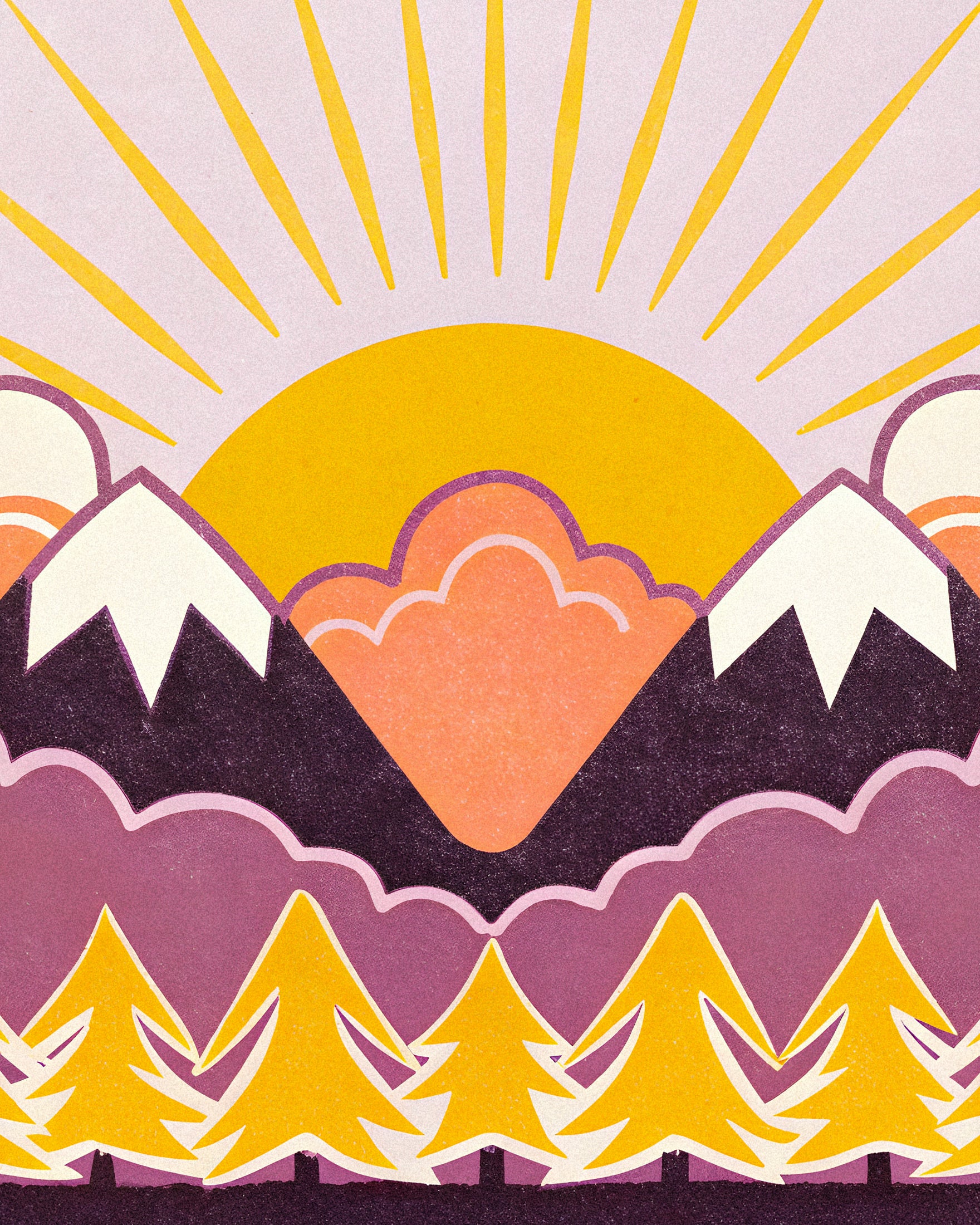 Les Pirineos – Impresión de Arte Gráfico de Montaña al Atardecer Póster