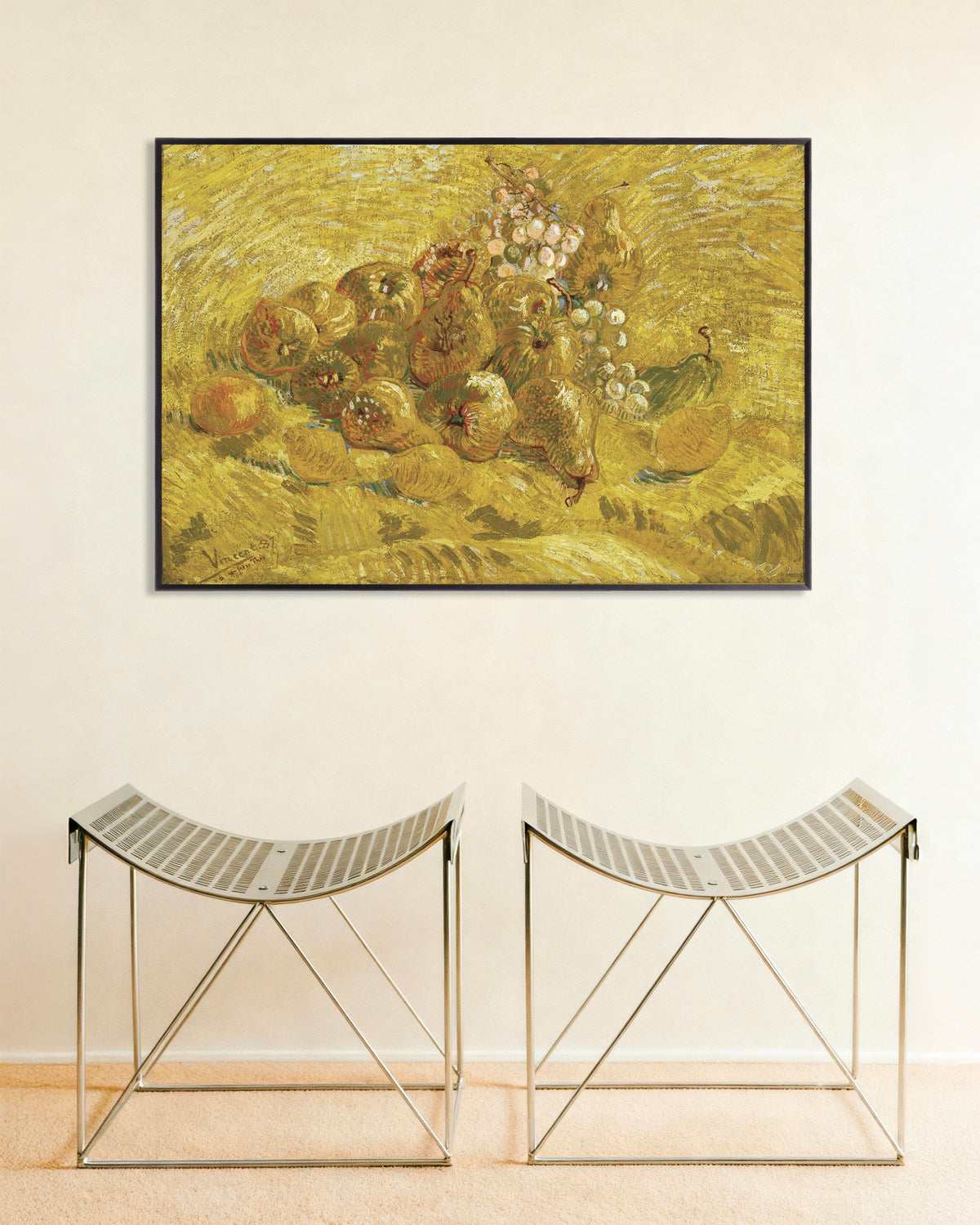 Póster de Membrillos, limones, peras y uvas (1887), de Vincent van Gogh, con marco metálico