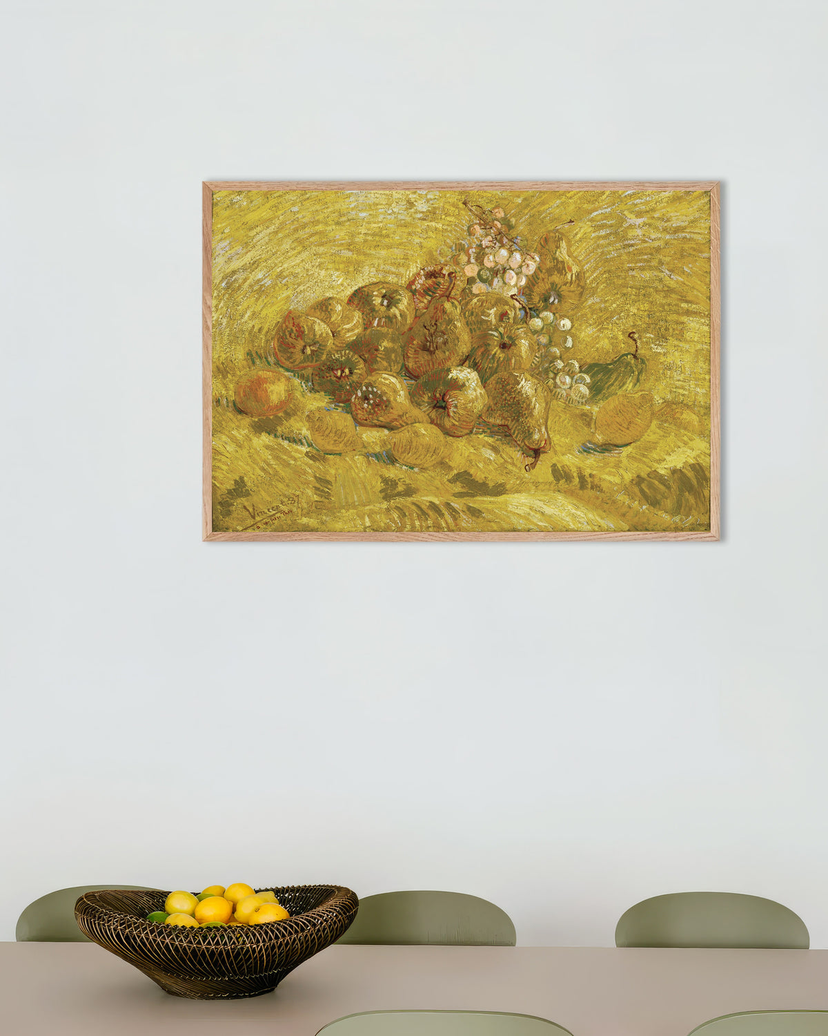 Póster de Membrillos, limones, peras y uvas (1887), de Vincent van Gogh, con marco de madera natural