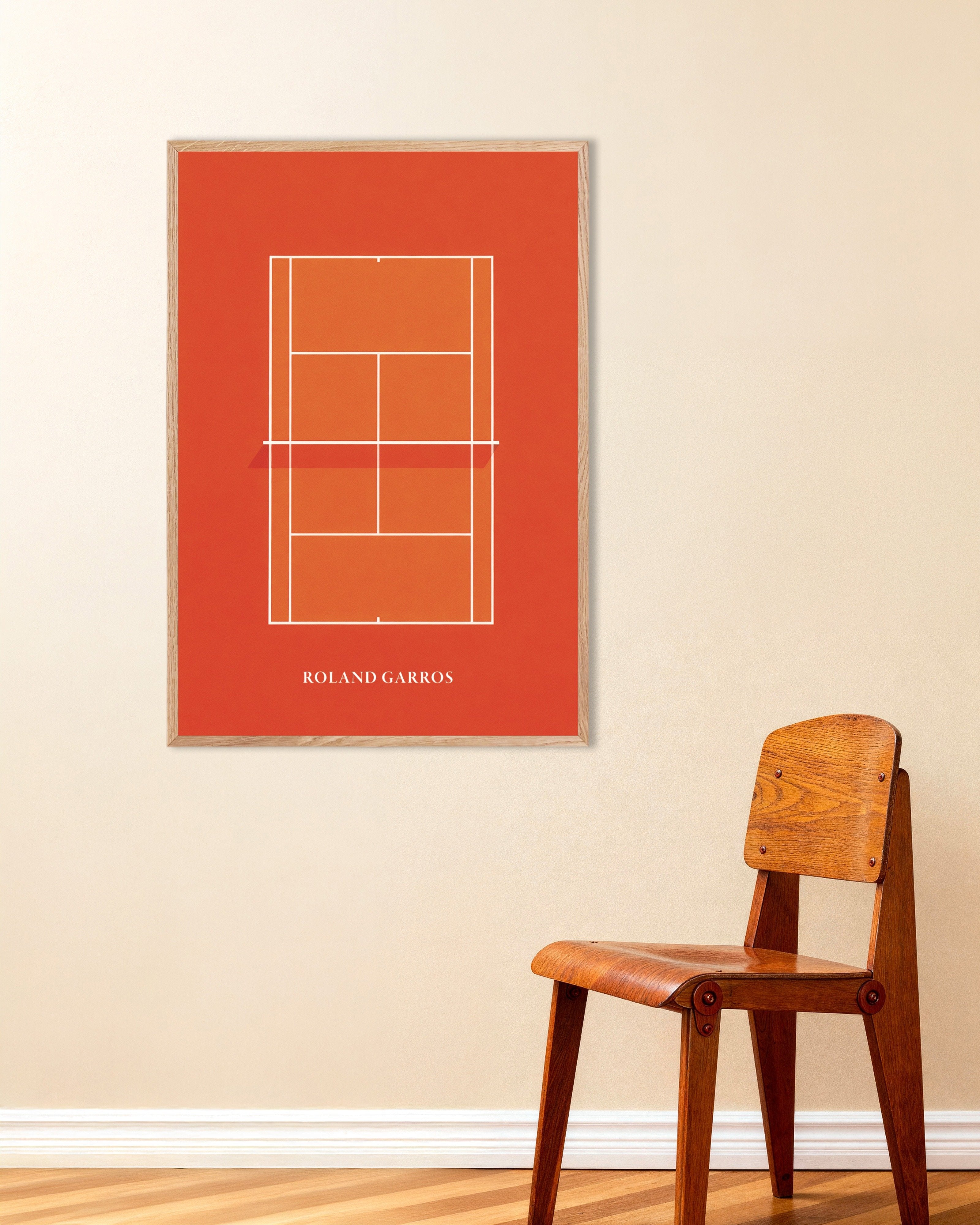 Poster of Roland Garros poster – Clay court tennis art print, with natural wooden frame