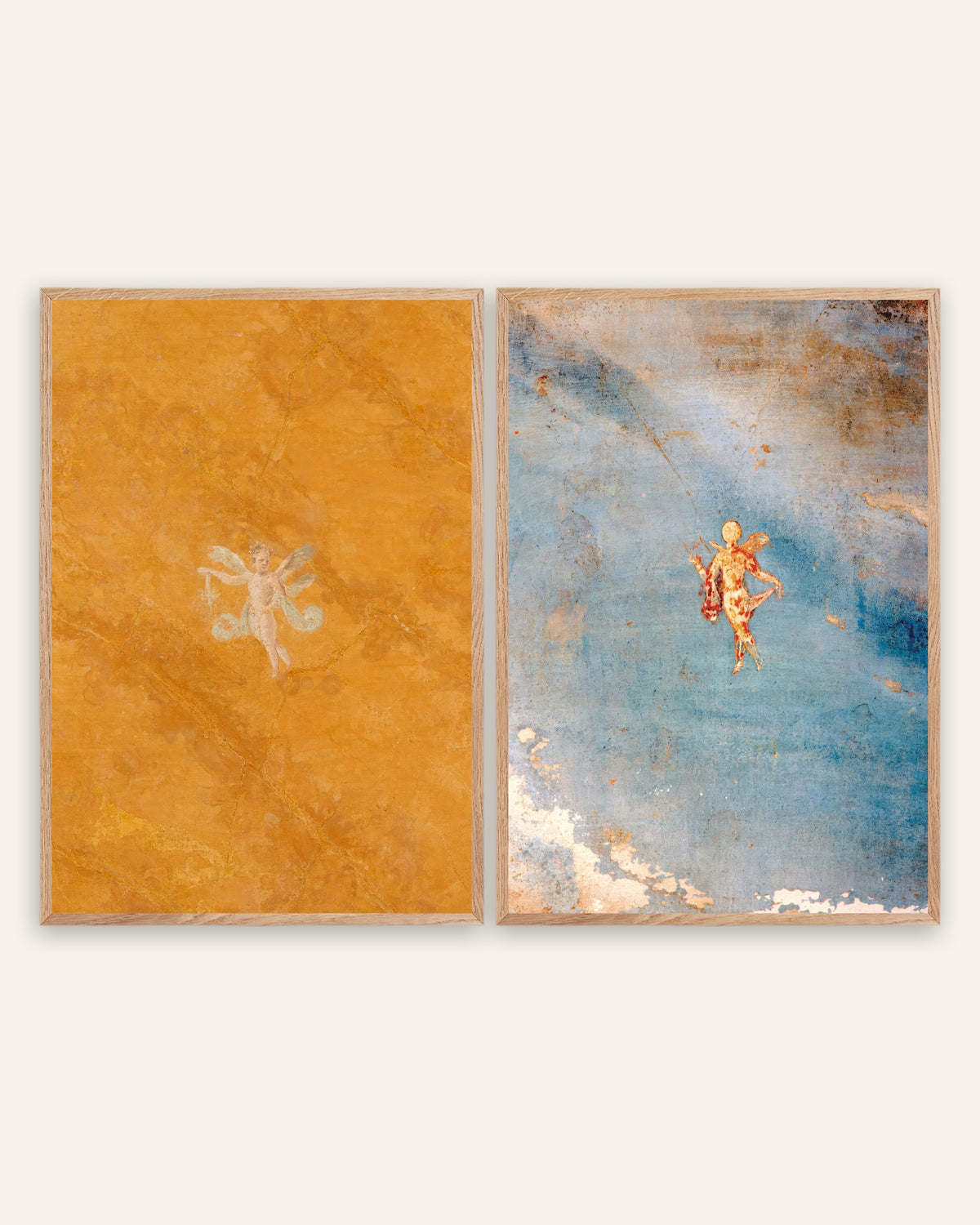 Pósters de frescos romanos, conjunto de 2: Cupido y Psique, con marcos de roble natural