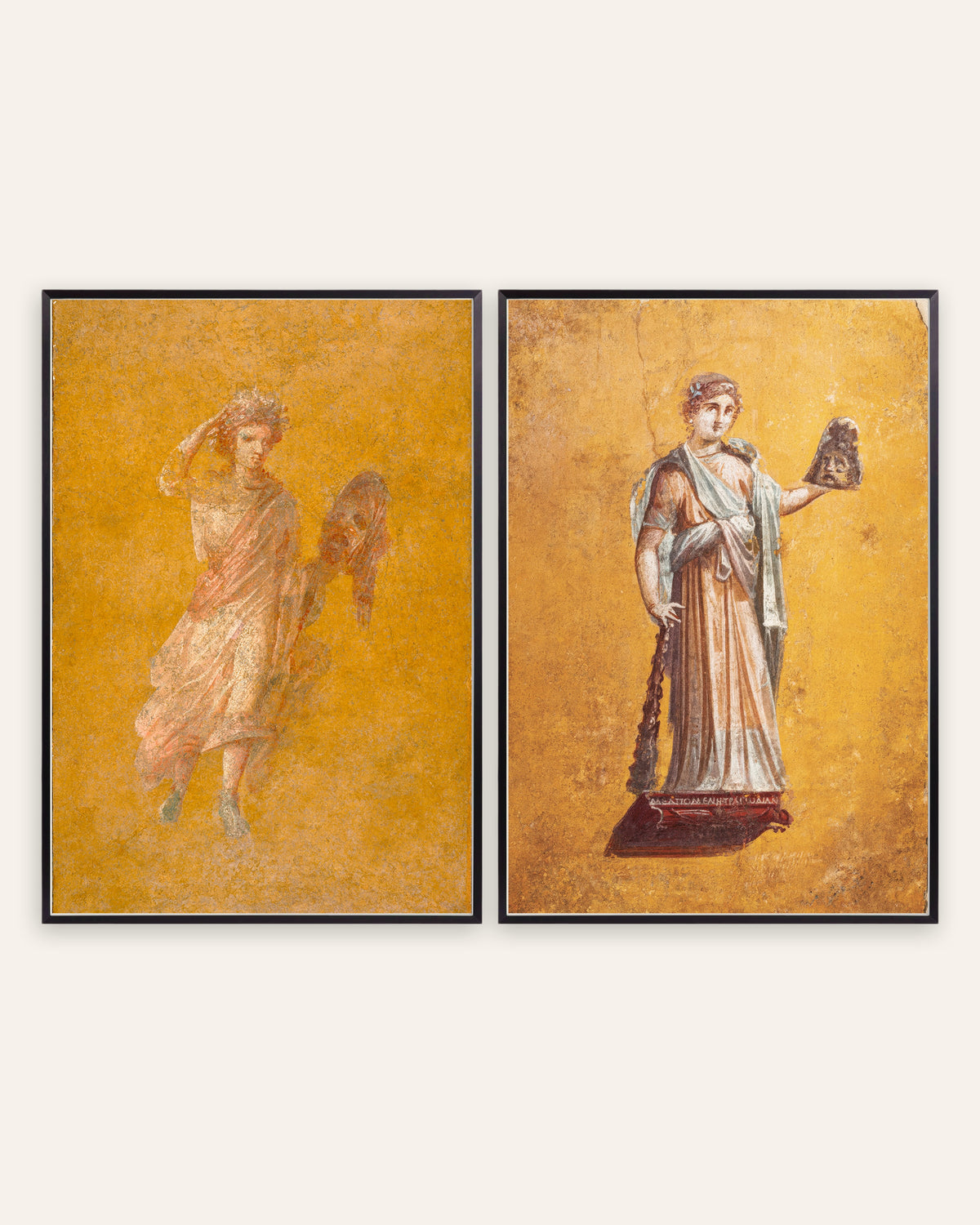 Pósters de frescos romanos, conjunto de 2: Melpómene, musa de la tragedia, con marcos de metal negro
