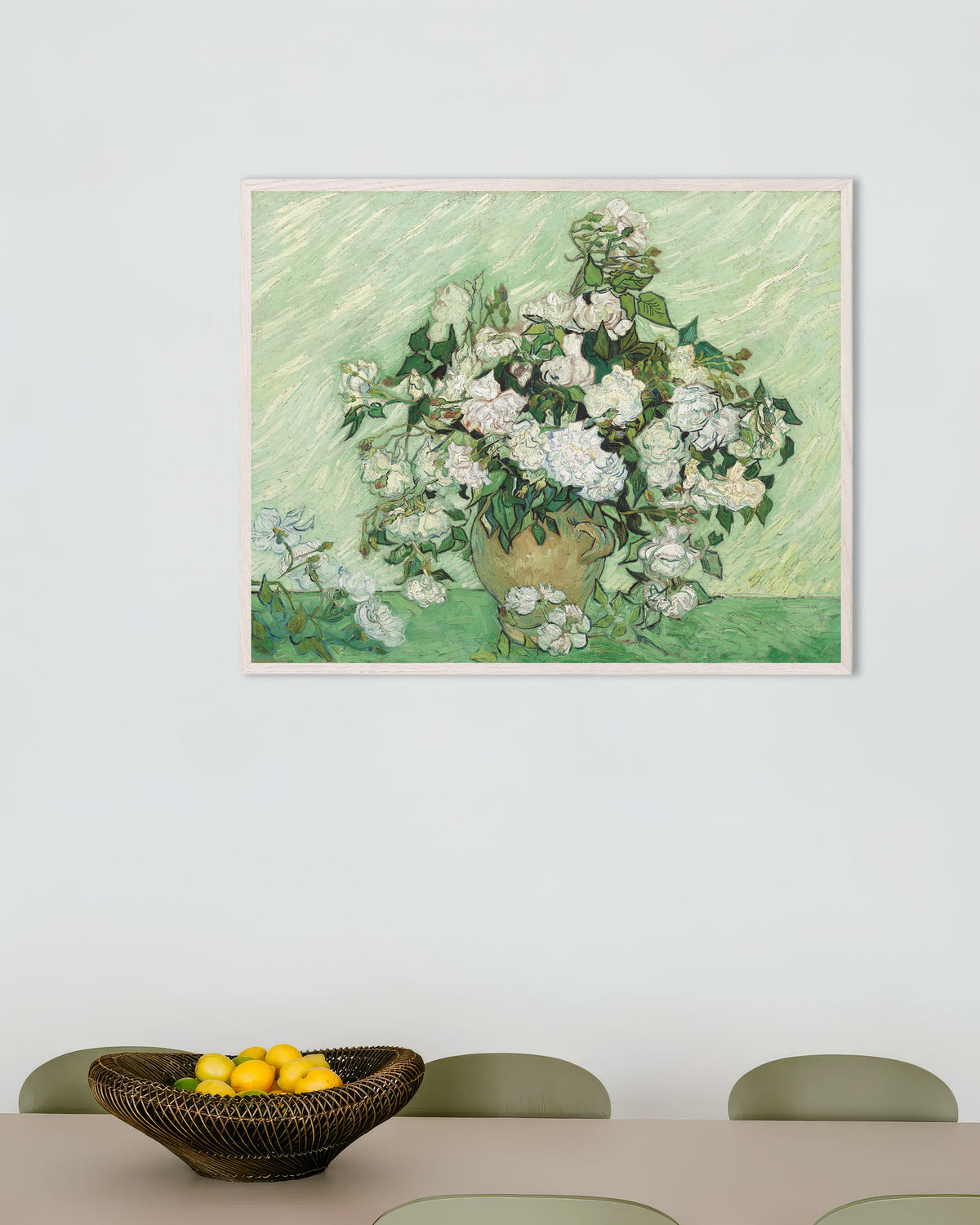 Póster de Rosas (1890), de Vincent van Gogh, con marco de madera blanca