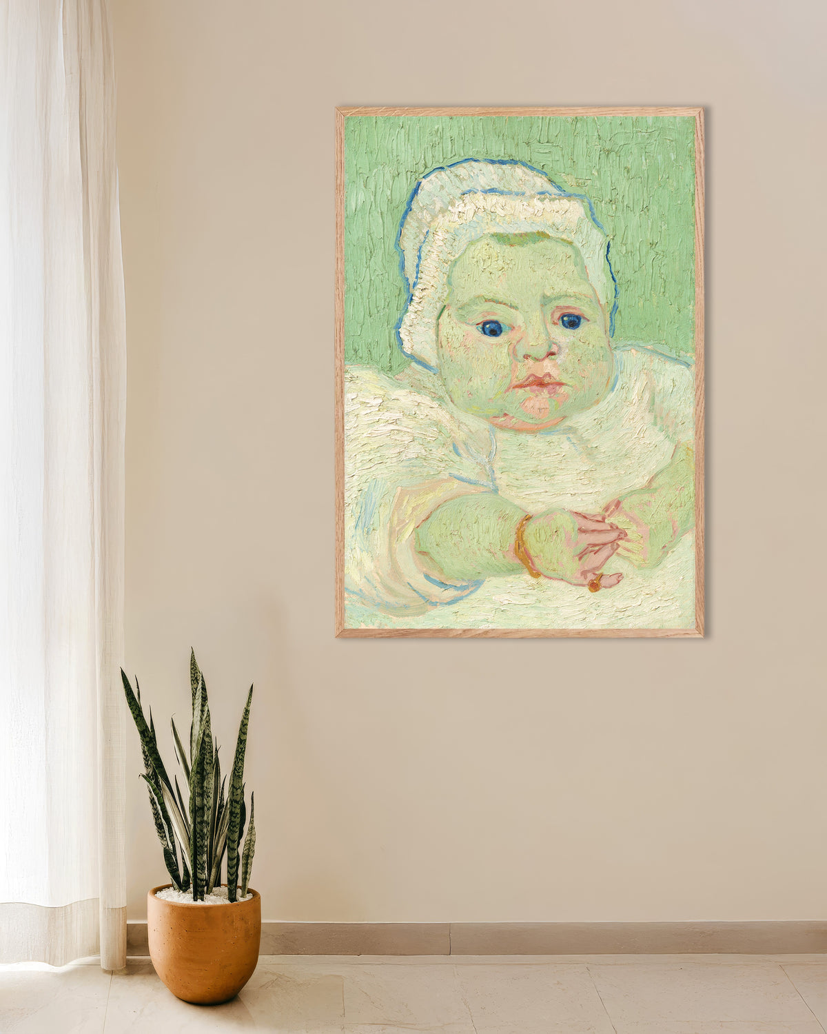Póster El bebé de Roulin (1888), de Vincent van Gogh, con marco de madera natural