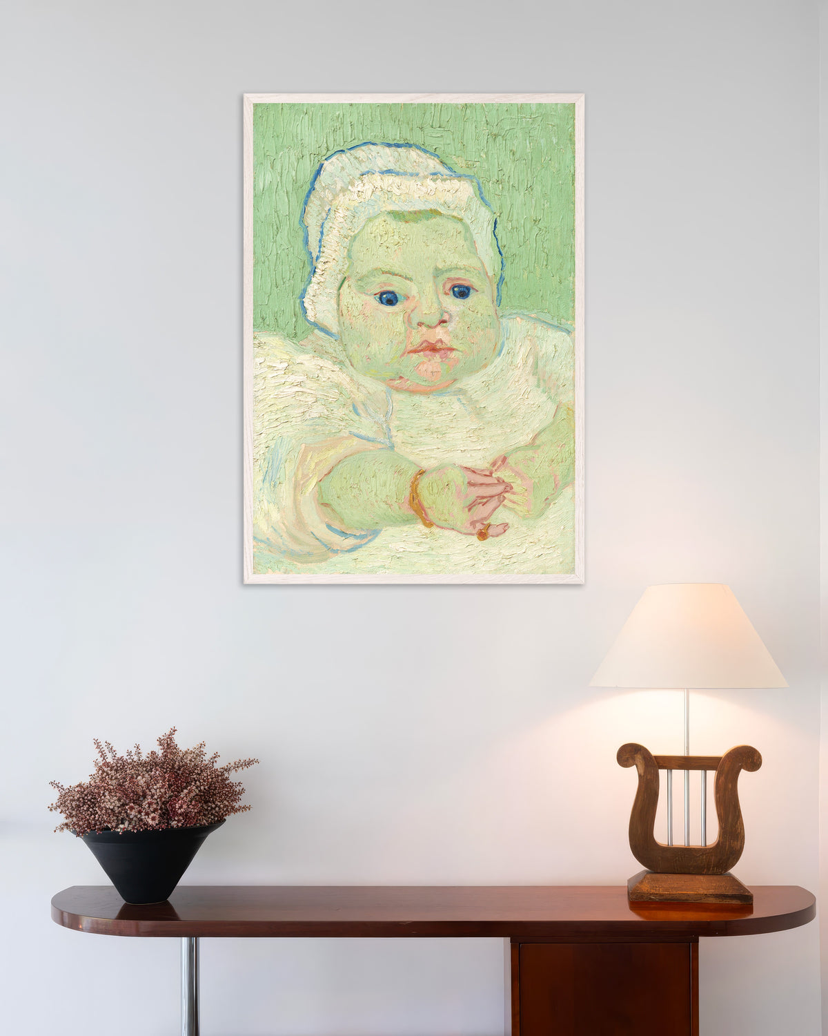Póster El bebé de Roulin (1888), de Vincent van Gogh, con marco de madera blanca