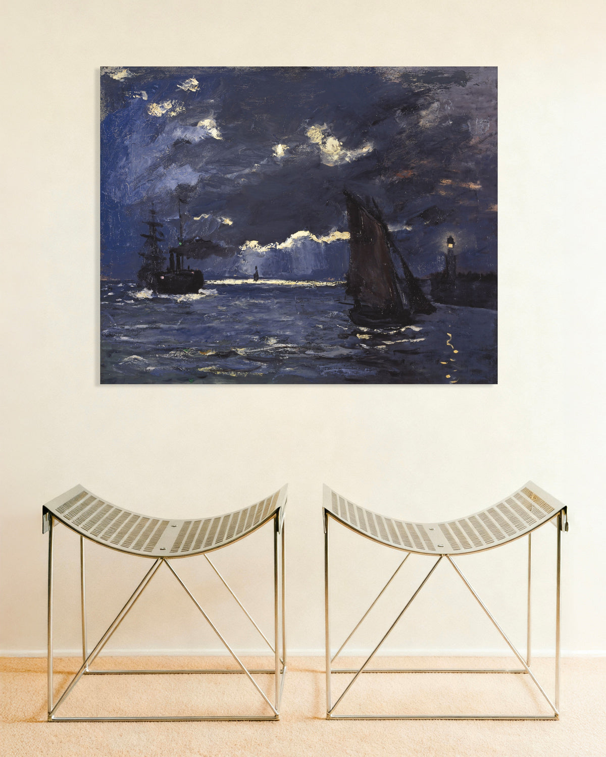 Póster Marina, barcos a la luz de la luna (1864), de Claude Monet