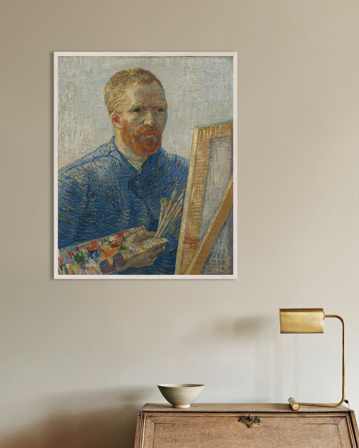 Póster de Autorretrato como pintor (1888), de Vincent van Gogh, con marco de madera blanco