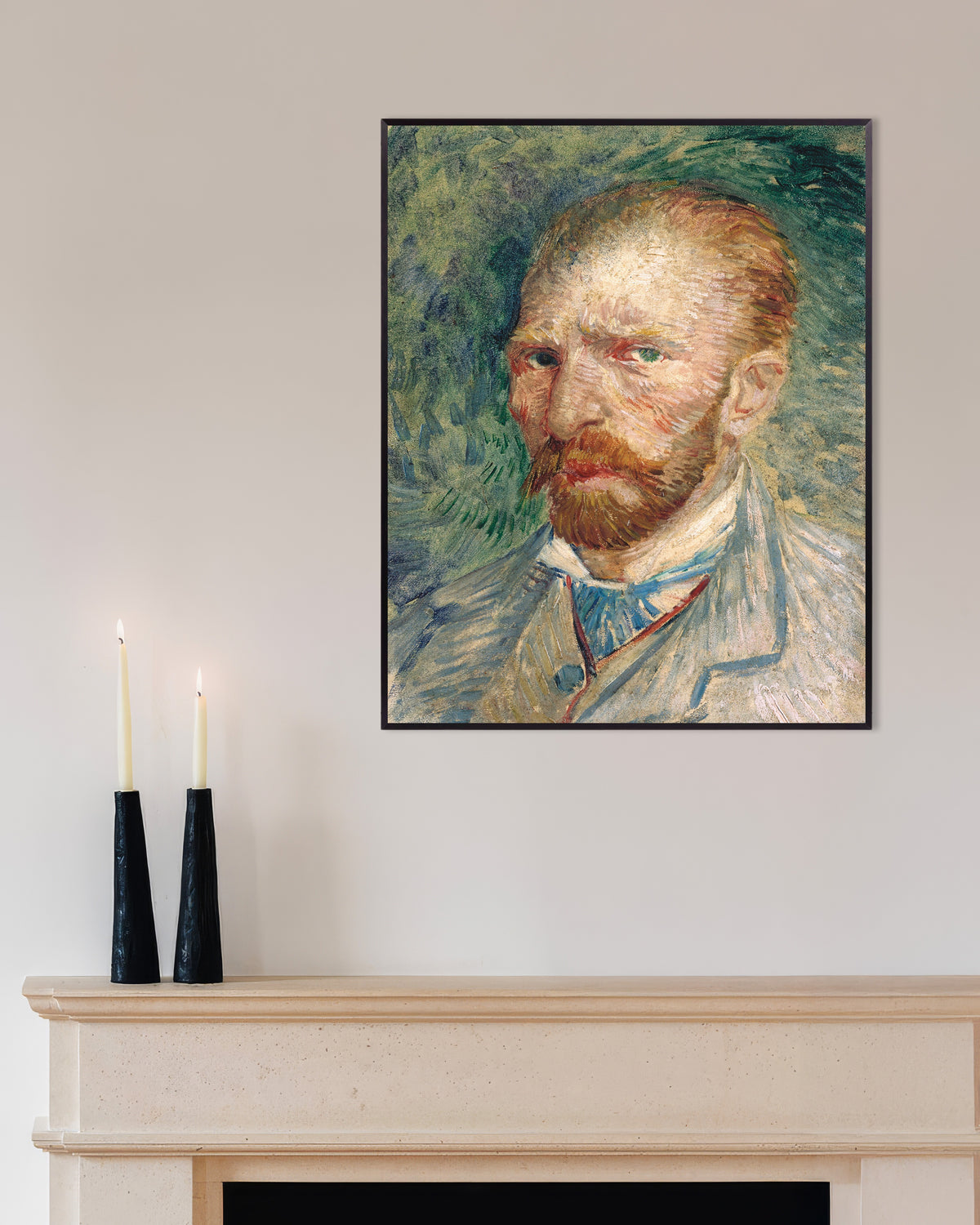 Póster de Autorretrato sobre fondo verde (1886), de Vincent van Gogh, con marco metálico