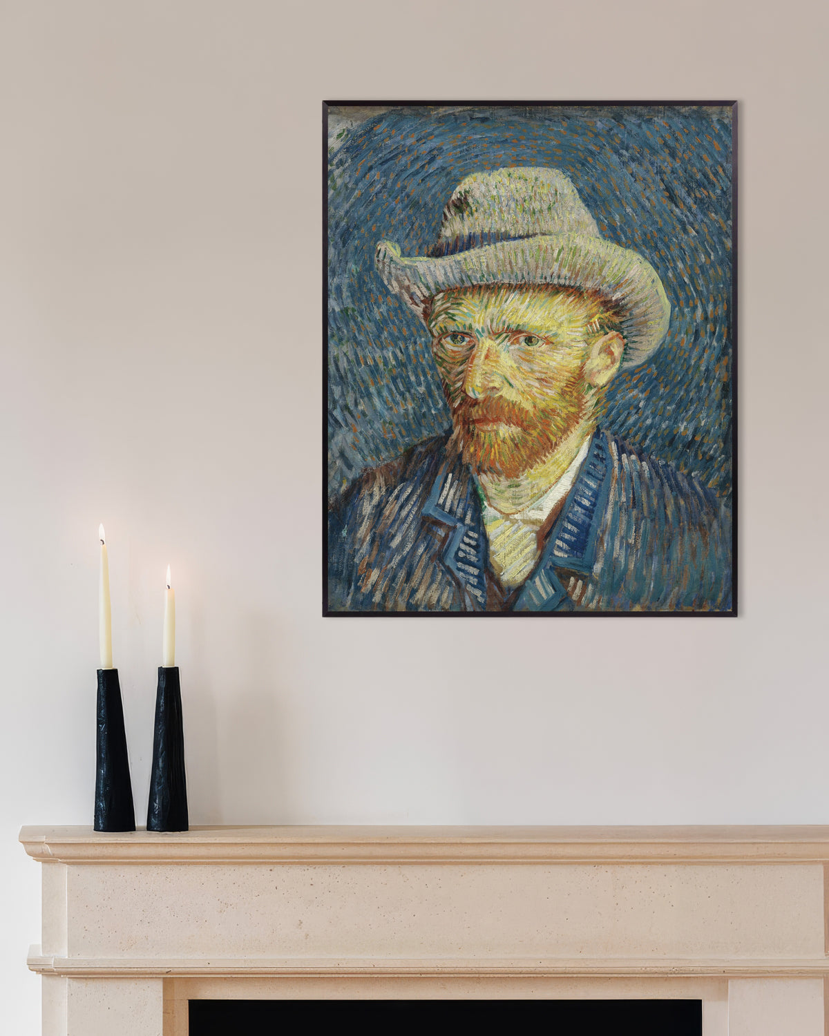 Póster de Autorretrato con sombrero de fieltro gris (1887), de Vincent van Gogh, con marco metálico