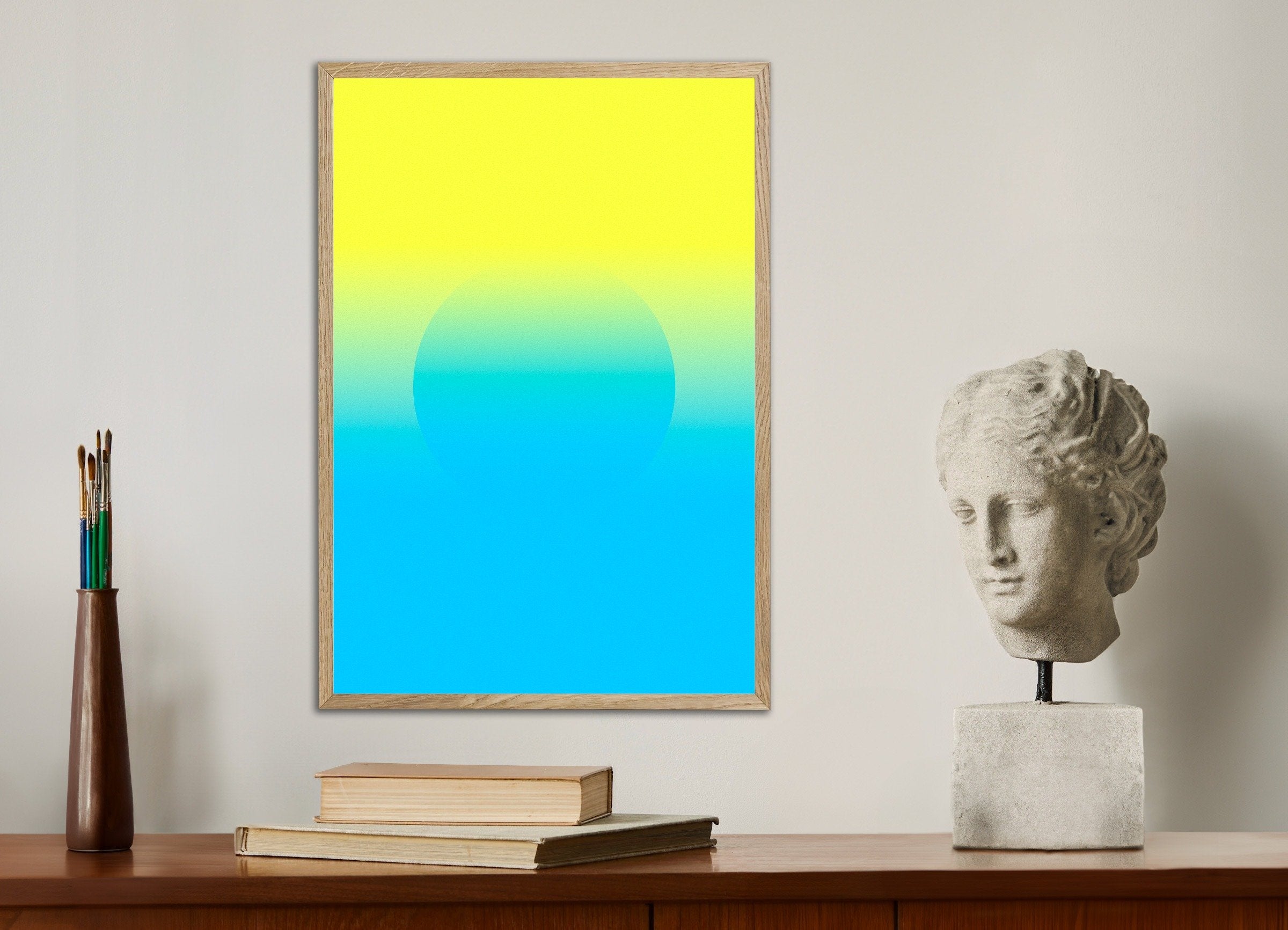 Poster of Silence is Gold and Blue - Abstract Gradient Art Print, with natural wooden frame