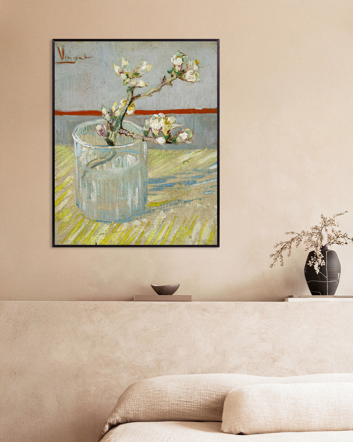 Póster de Rama de almendro en flor en un vaso (1888), de Vincent van Gogh, con marco metálico