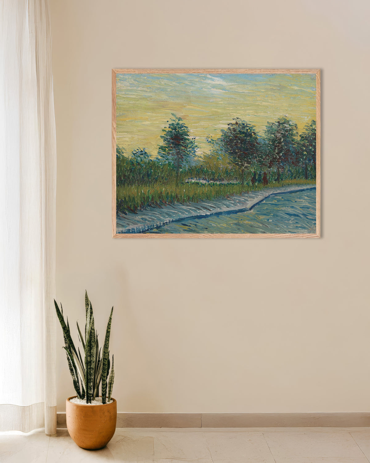 Póster de Plaza Saint-Pierre al atardecer (1887), de Vincent van Gogh, con marco de madera natural