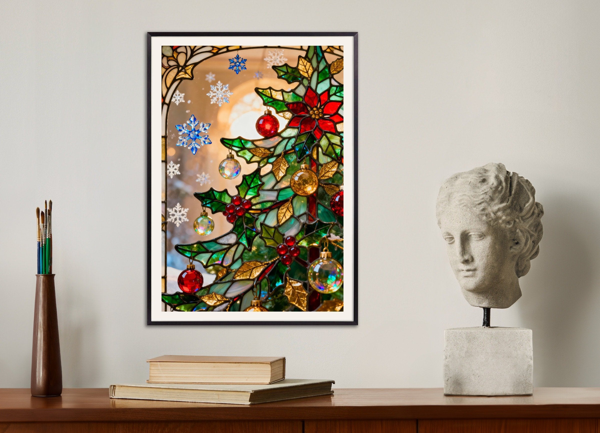 Poster of Stained glass Christmas tree poster, with metal frame