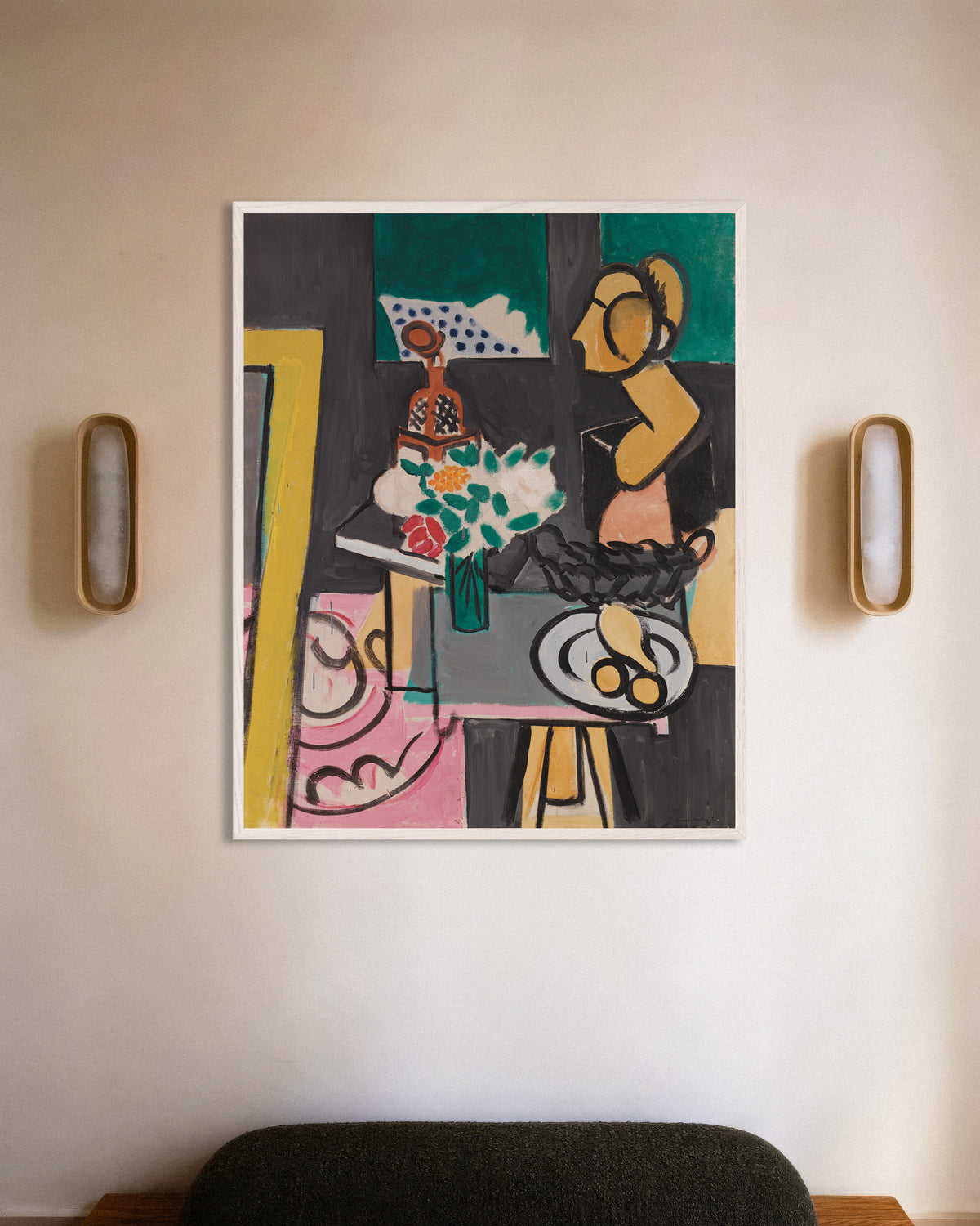 Póster de Bodegón con calabazas (1916), de Henri Matisse, con marco de madera blanca