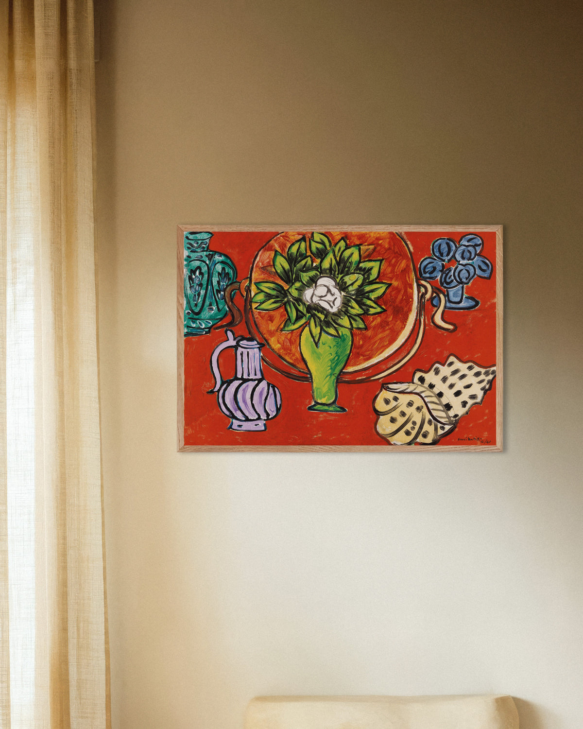 Póster de Naturaleza muerta con magnolia (1941), de Henri Matisse, con marco de madera natural