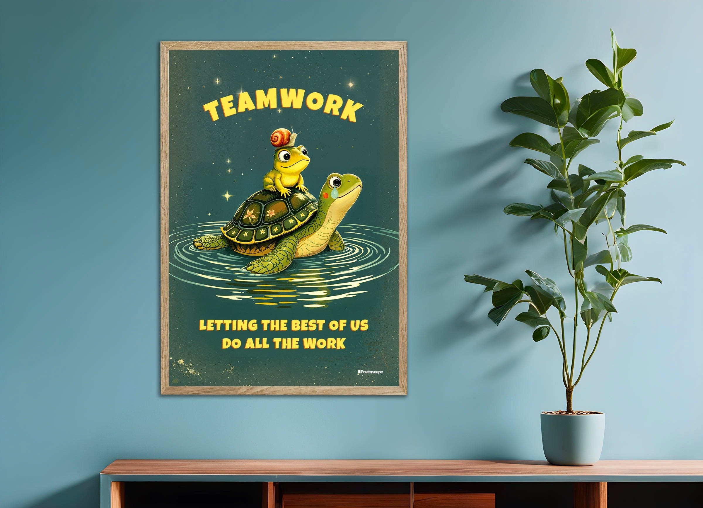 Poster of Teamwork Demotivational Poster, with natural wooden frame