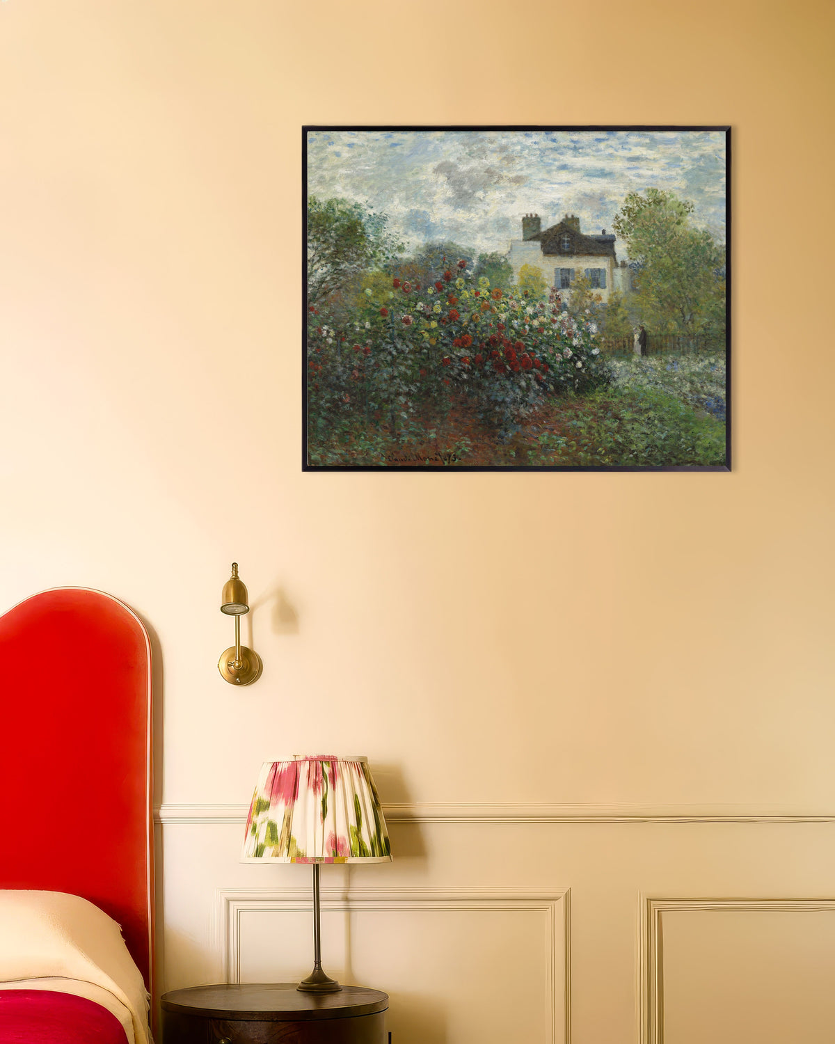 Póster El jardín del artista en Argenteuil, un rincón con dalias (1873), de Claude Monet, con marco metálico