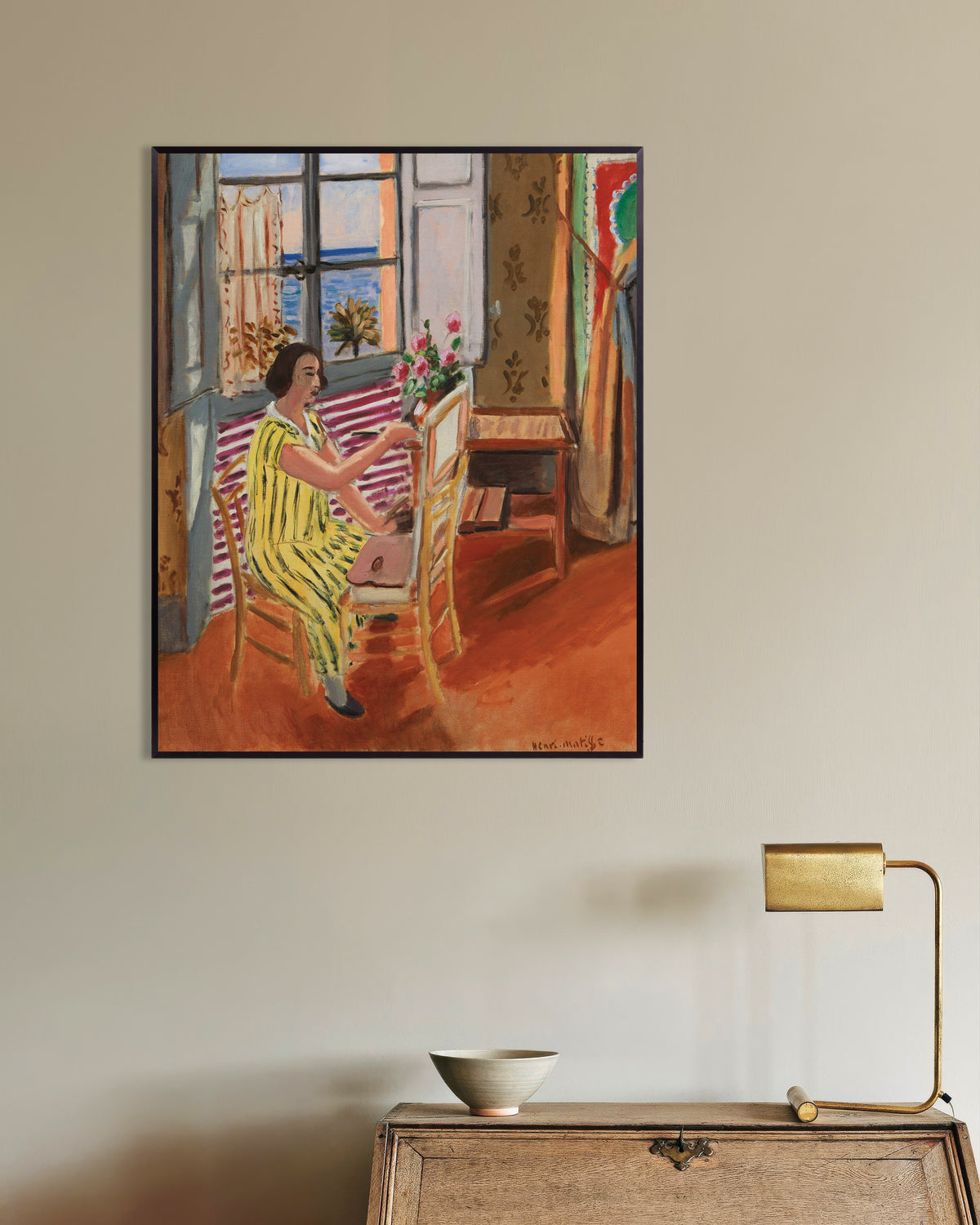 Póster de La sesión matinal (1924), de Henri Matisse, con marco metálico