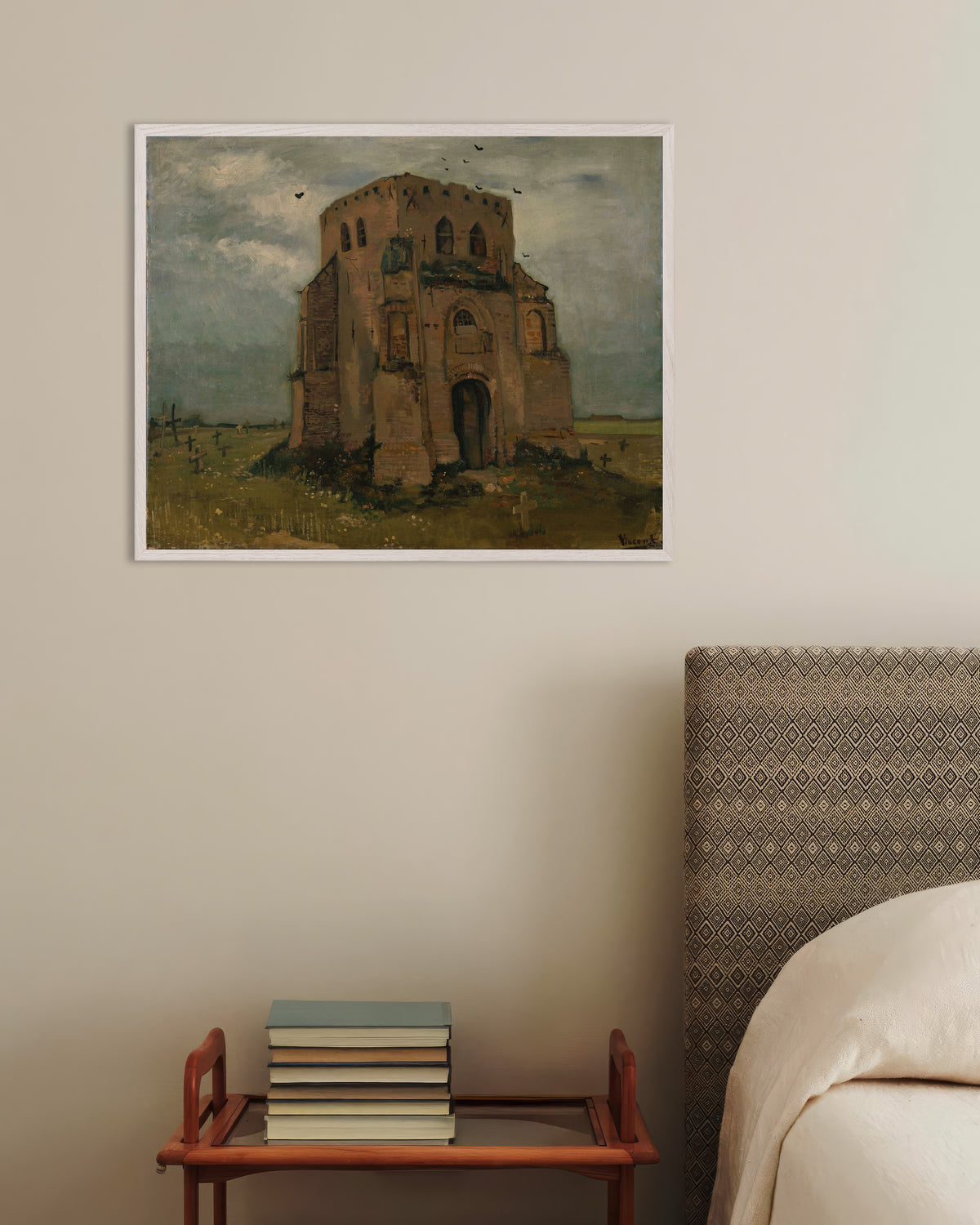 Póster de La antigua torre de la iglesia de Nuenen (1885), de Vincent van Gogh, con marco de madera blanca