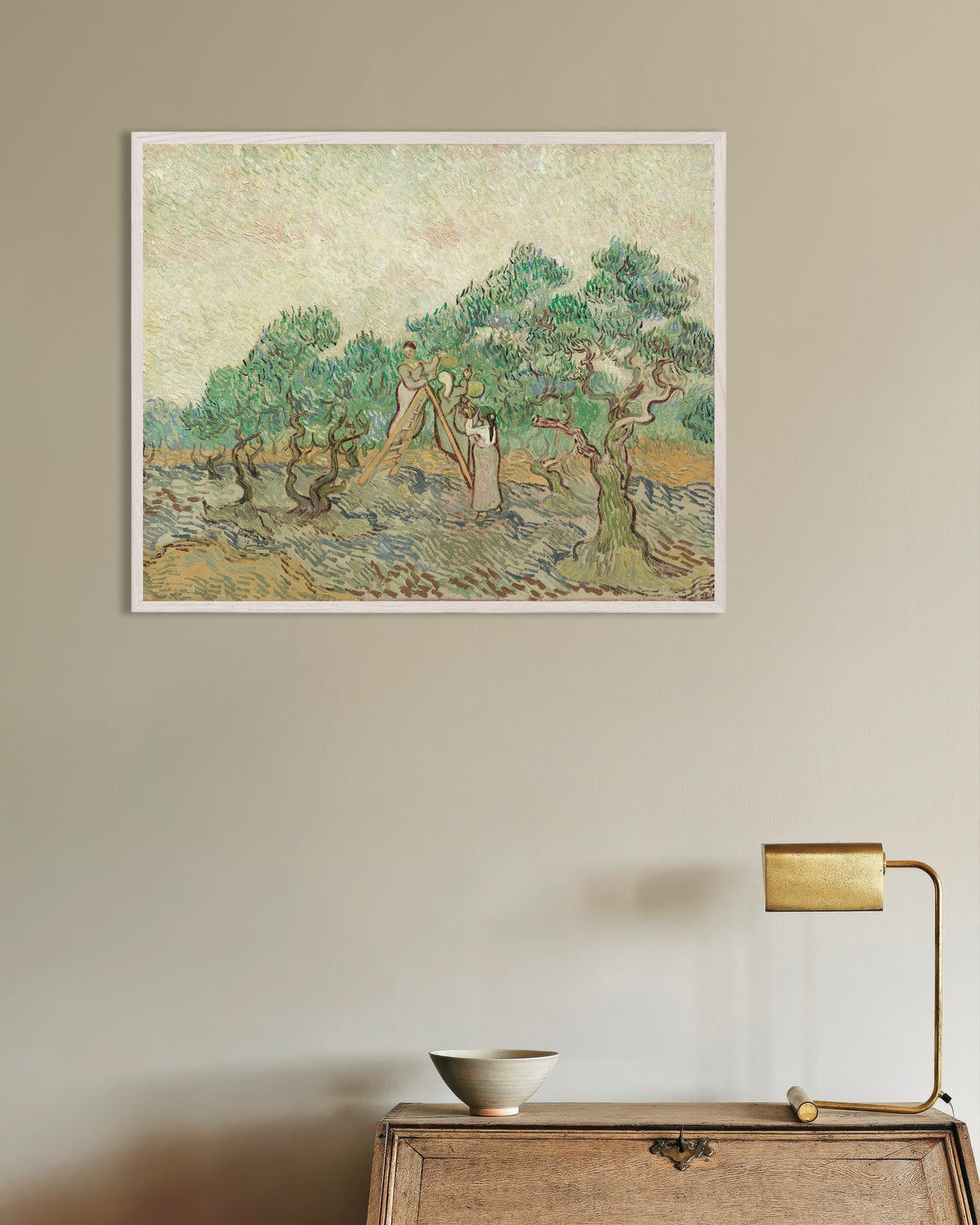 Póster de El olivar (1889), de Vincent van Gogh, con marco de madera blanco