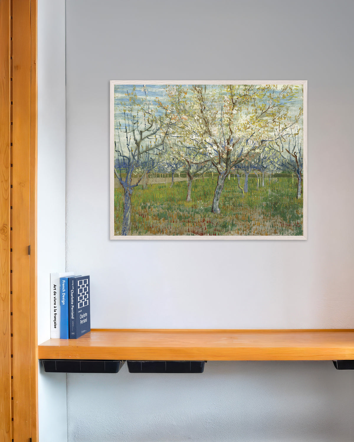 Póster El huerto rosa (1888), de Vincent van Gogh, con marco de madera blanco