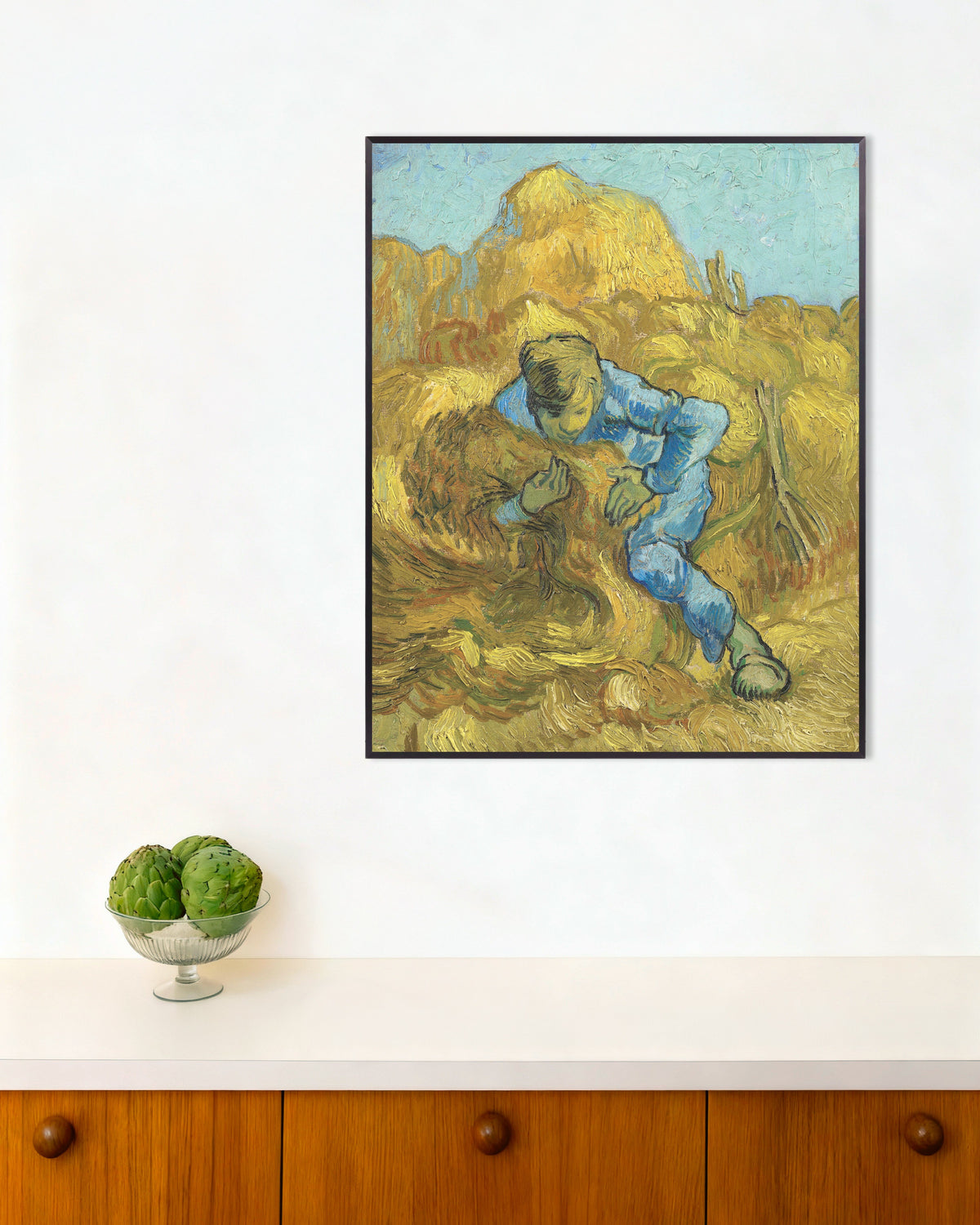 Póster de El atador de gavillas, según Millet (1889), de Vincent van Gogh, con marco metálico