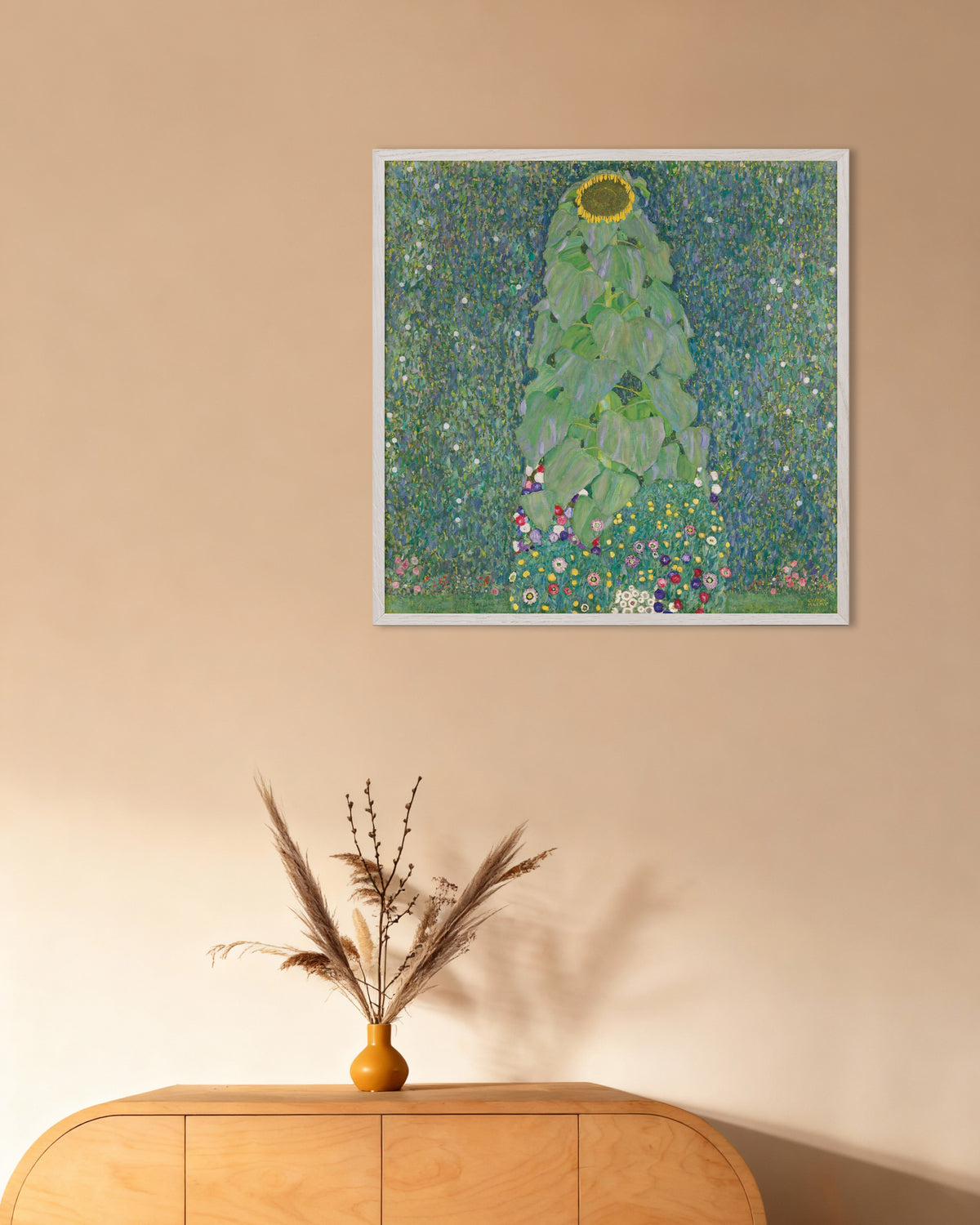 Póster El girasol (1907–1908), de Gustav Klimt, con marco de madera blanca
