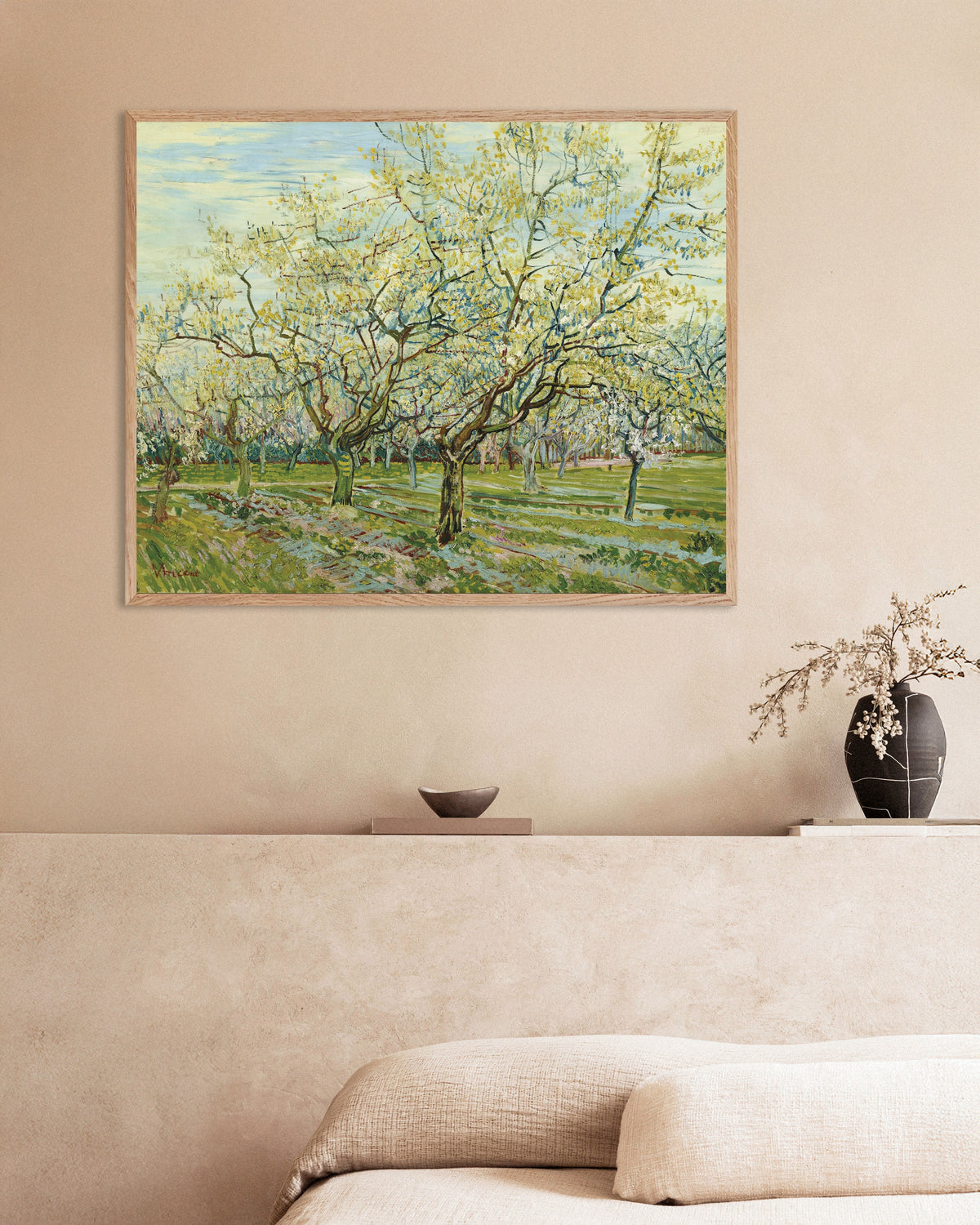 Póster El huerto blanco (1888), de Vincent van Gogh, con marco de madera natural