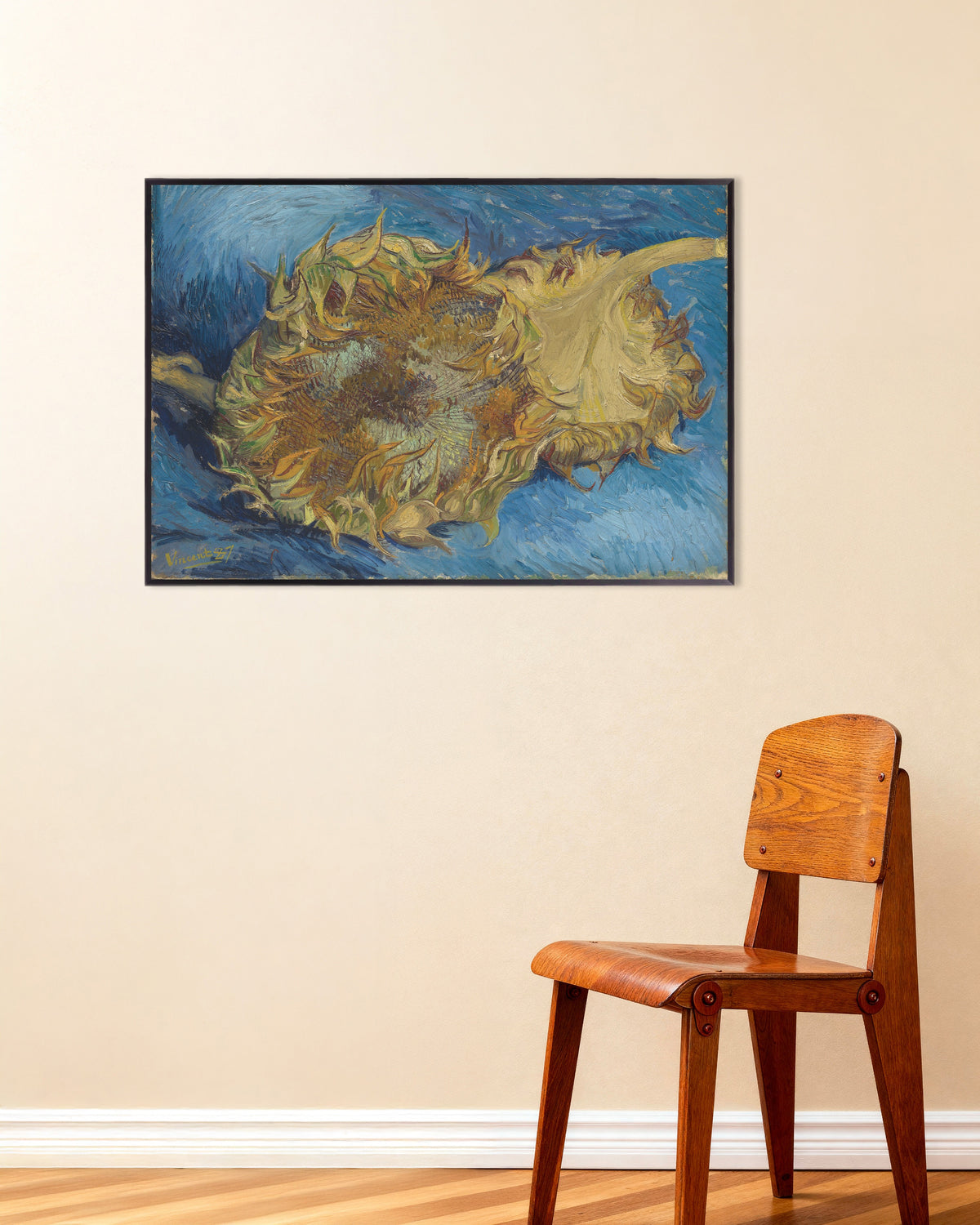 Póster Dos girasoles cortados (1887), de Vincent van Gogh, con marco metálico